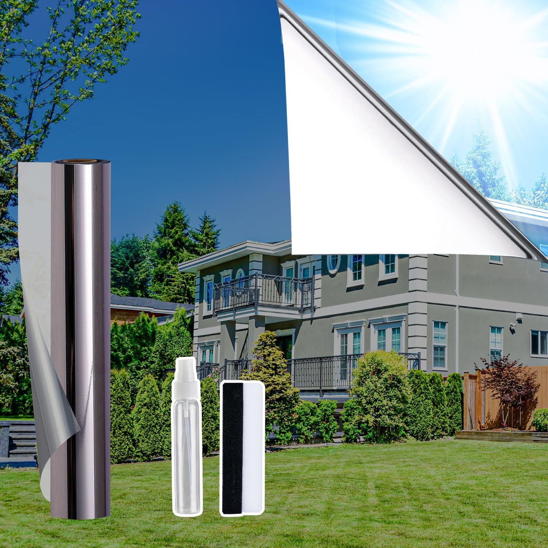 One Way Reflective Window Film Privacy Tint Adhesive Anti-Glare UV Blocker for Home or Office - Black-Silver 90x400cm