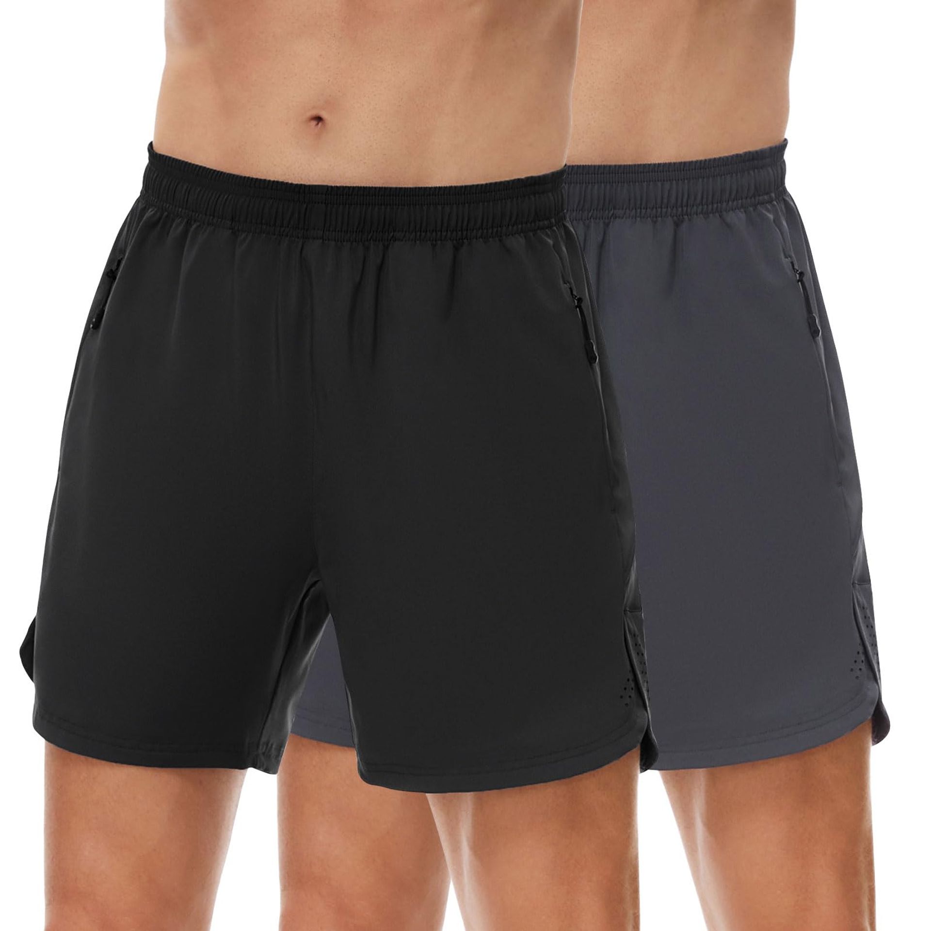 Men’s Gym Shorts Breathable Quick Dry Lightweight Athletic Running Training with Zip Pockets - Black+Grey S