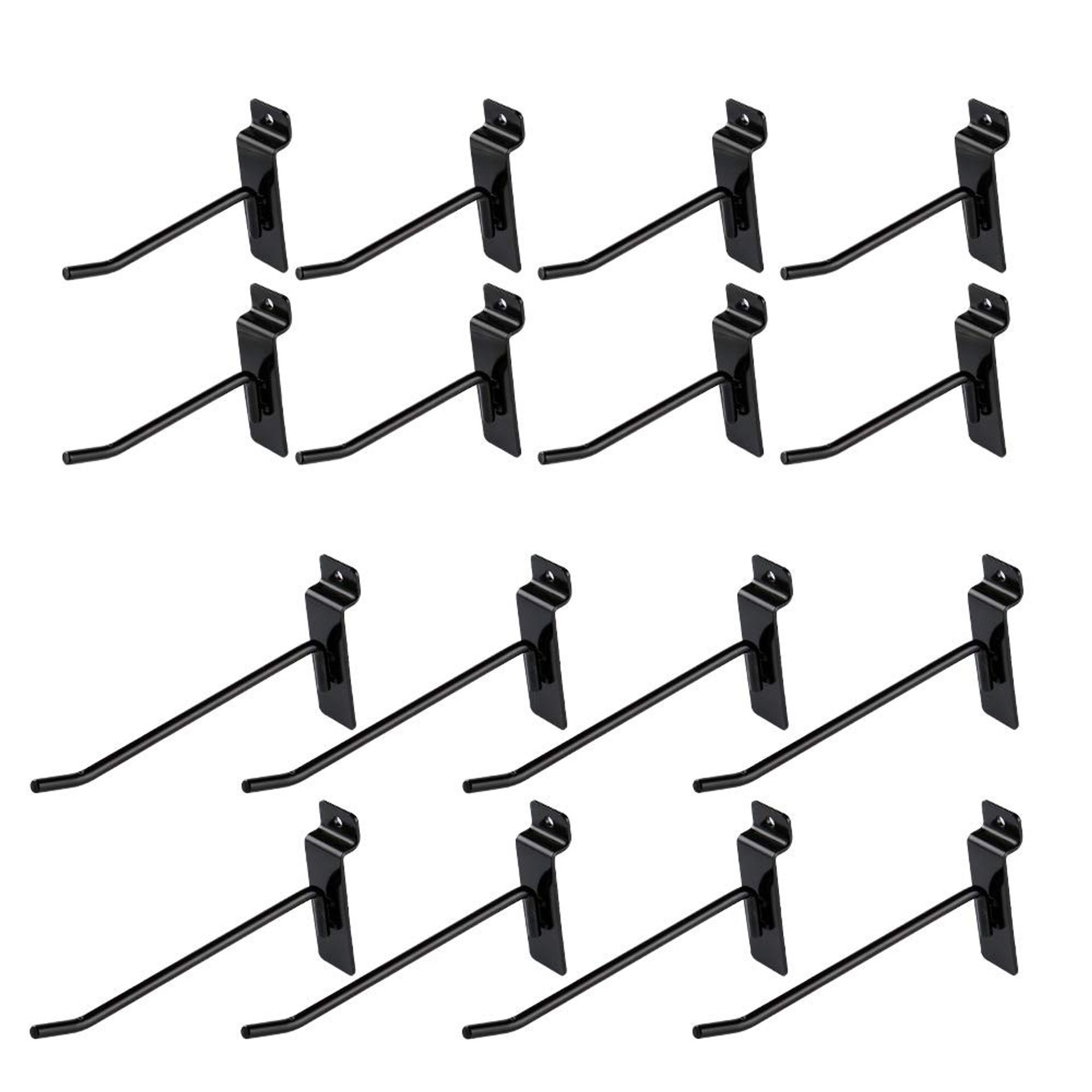 Slatwall Display Hooks Heavy Duty Metal Hangers for Retail & Garage - Black 4in & 6in Set