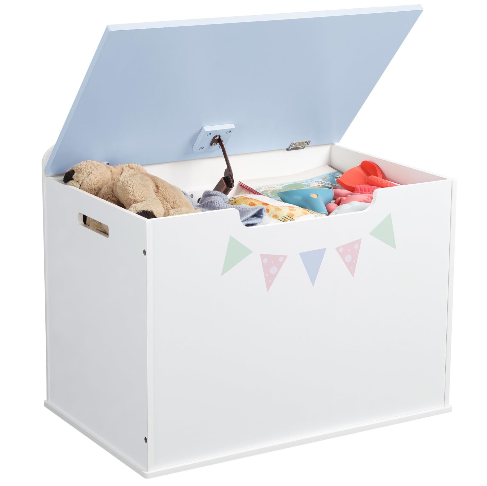 Wooden Toy Box Storage Bench with Soft-Close Lid for Kids' Toys, Books & Clothes - Blue 60x41x39cm