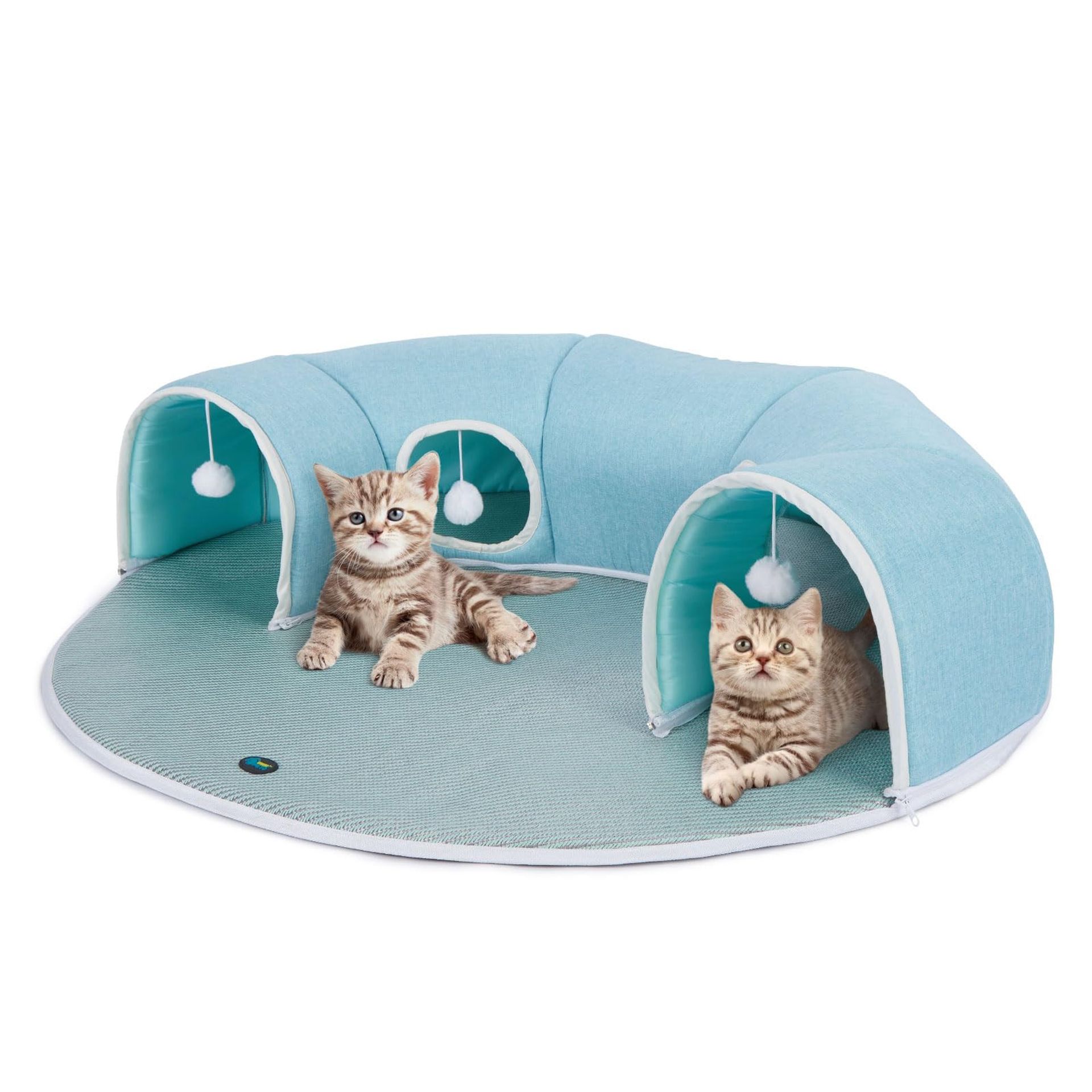Cat Tunnel Bed 2-in-1 Cooling Tunnel with Detachable Rug and Anti-Slip Base for Indoor Cats - Blue 100x90x27.5cm