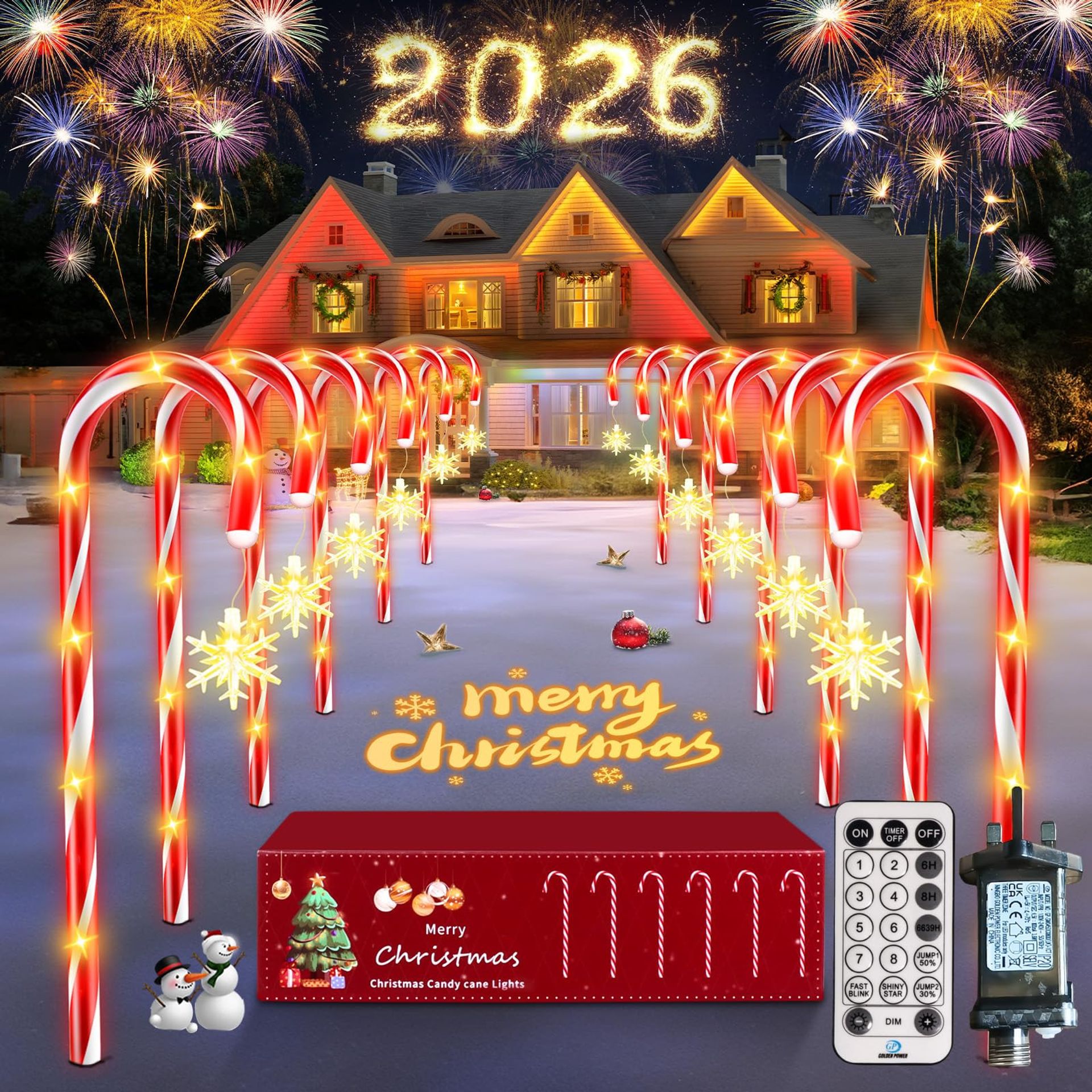 Christmas Candy Cane Pathway Lights 12 Pack 84 LEDs 12 Lighting Modes Remote Control Dimmable with Timer - Red White 12 Pack