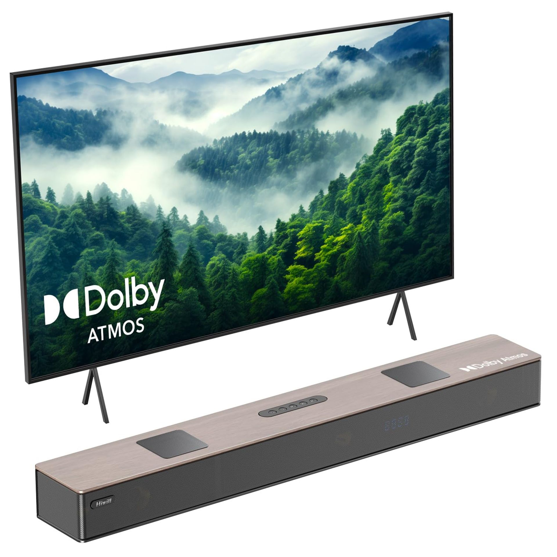 5.2.2 Channel Wooden Dolby Atmos Soundbar with Dual Built-in Subwoofer and Surround Sound for TV - Black WoNoble A502
