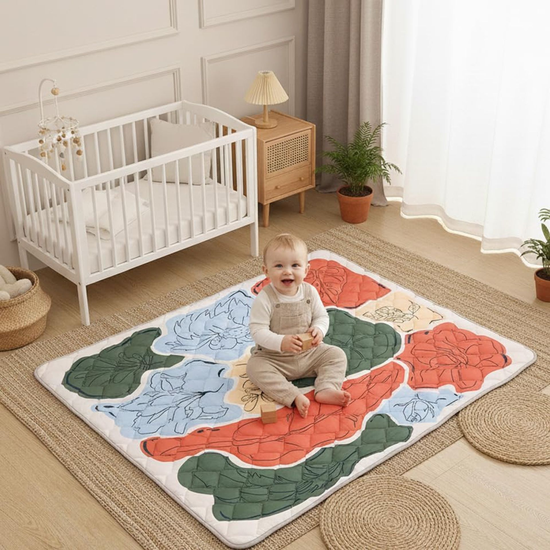 Baby Foldable Play Mat Safe Non-Slip Padded Floor Activity Mat for Infants & Toddlers - Plant Mysteries 150x180cm