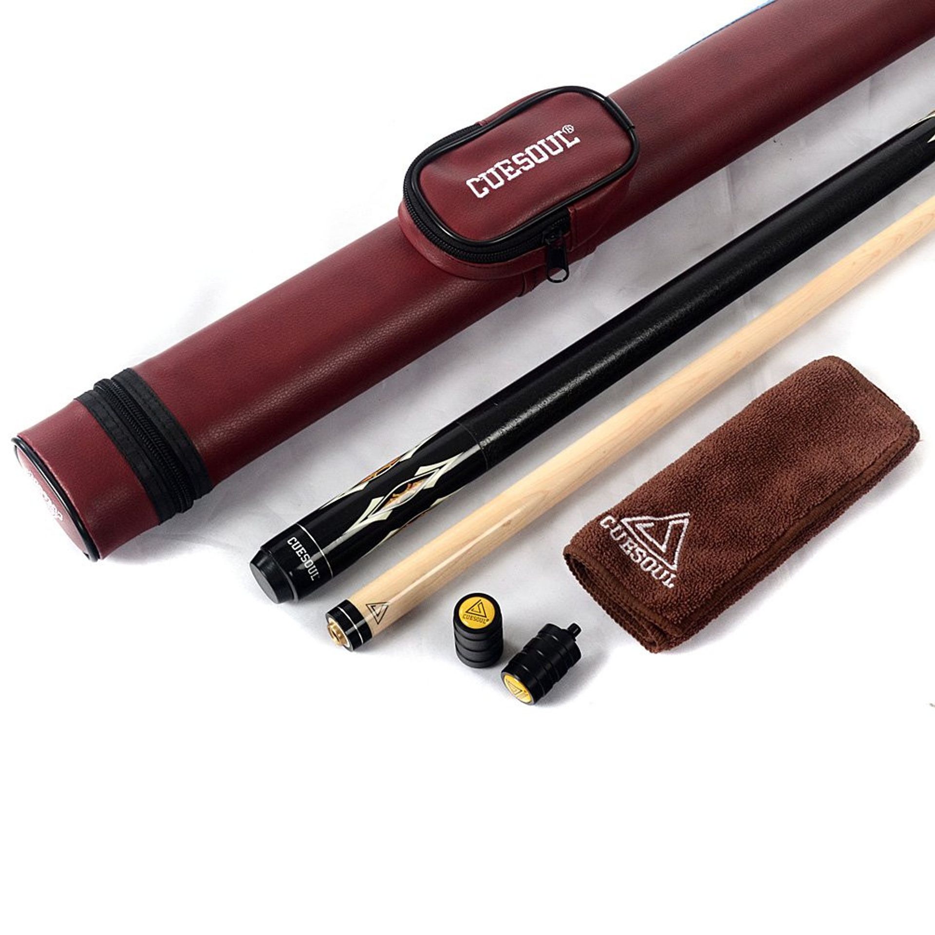 Premium 58-Inch Pool Cue Set 19oz Billiards Stick Canadian Maple Shaft Leather Wrap Case - CSBK005+CASE 13mm
