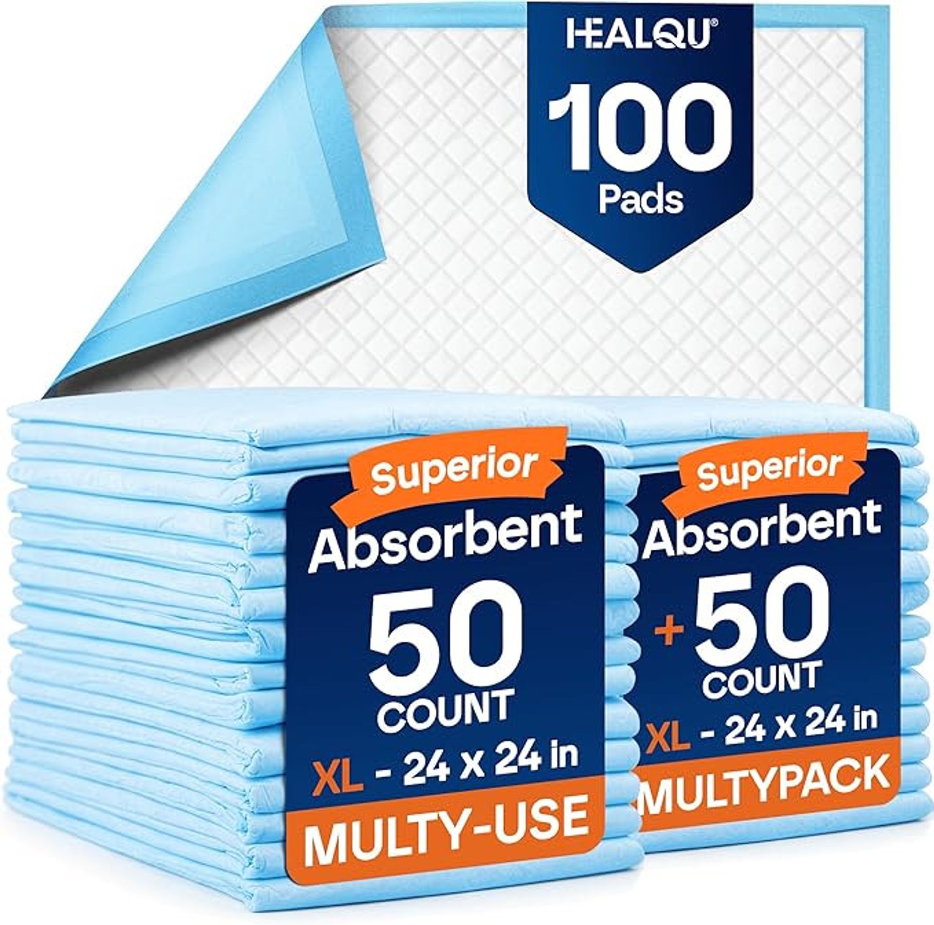 Disposable Underpads Super Absorbent Incontinence Bed and Furniture Protection Pads for Adults, Kids, Elderly, and Pets - Blue 24x23 Pack of 25