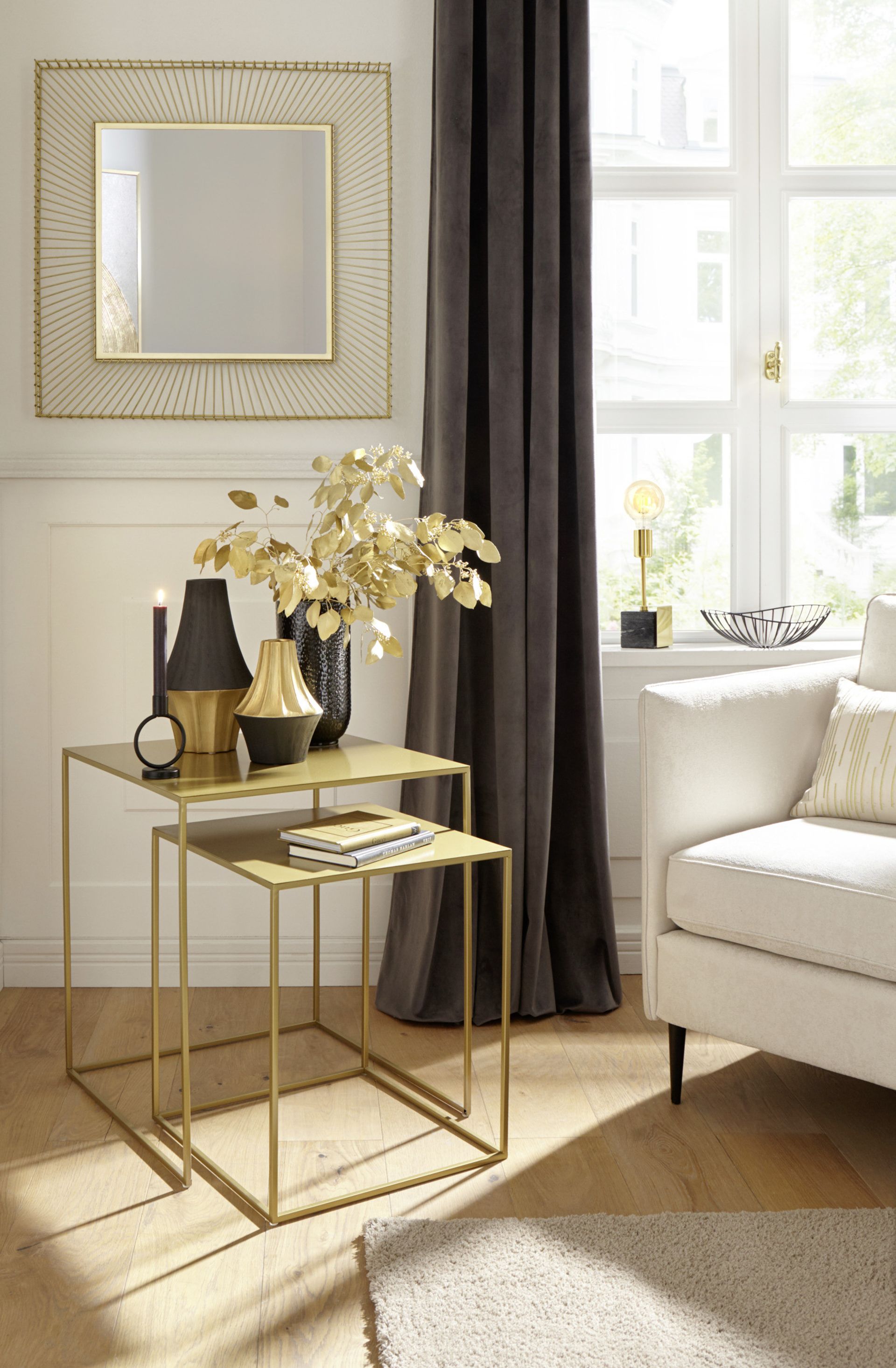 MASINLOC Square Wall Mirror – Gold Frame 740 × 740mm