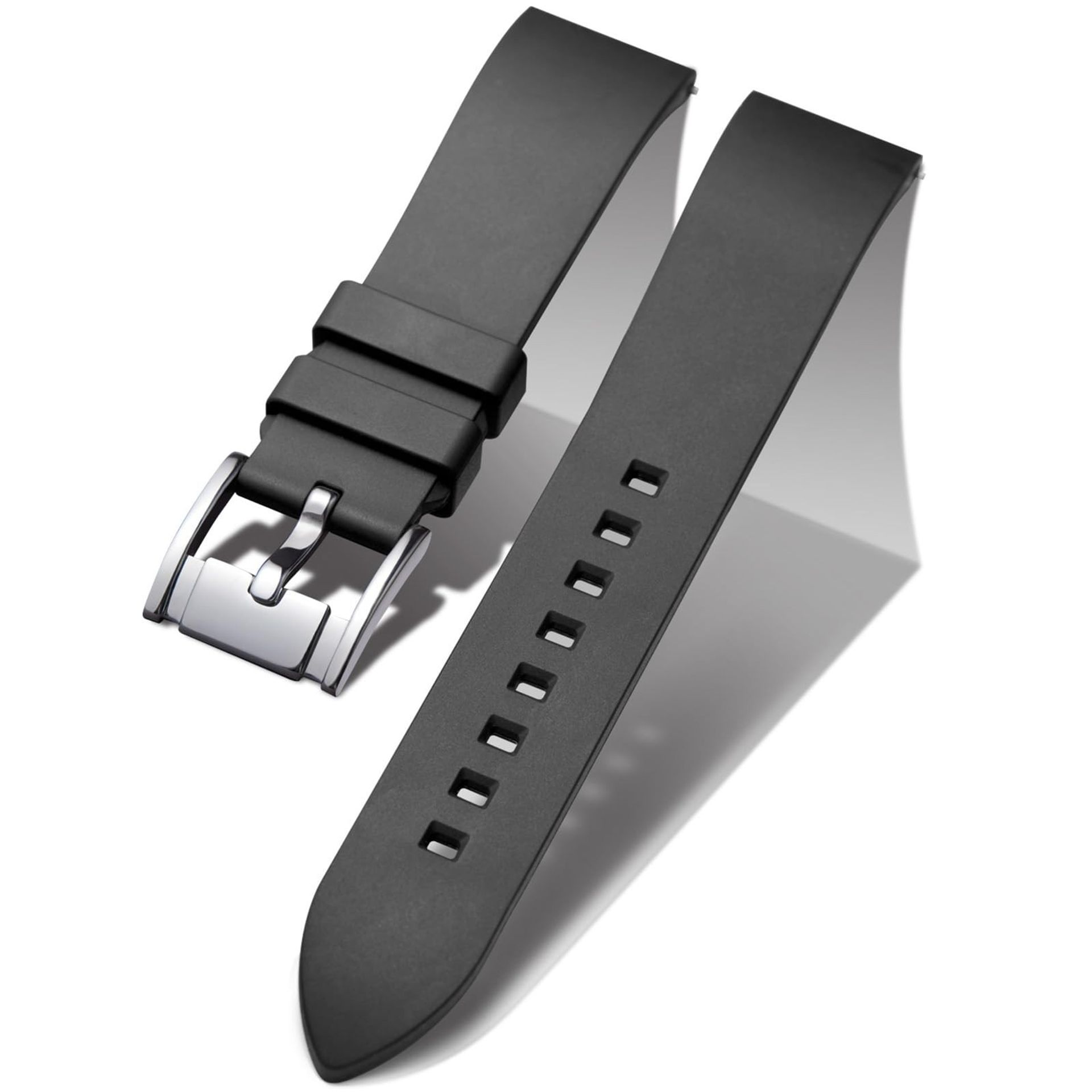 FKM Rubber Watch Strap Quick Release Fluororubber Replacement Band Durable Sport Design - Black 22mm