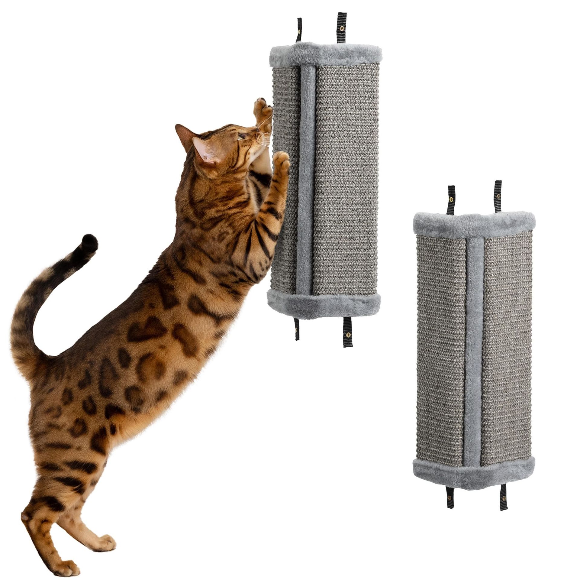 Wall Mounted Cat Corner Scratcher Set of 2 Durable Sisal with Nylon Straps - Grey