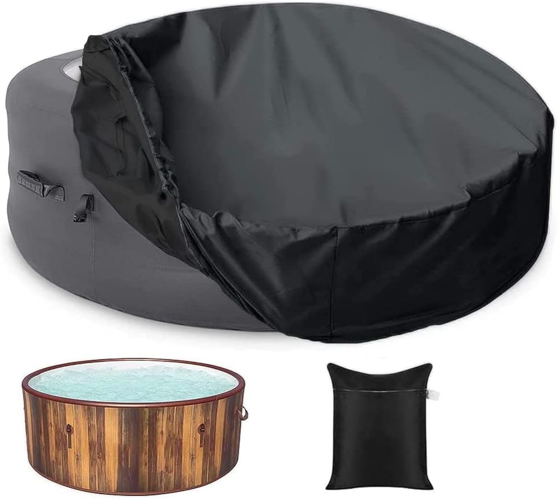 Hot Tub Cover Waterproof Heavy Duty Outdoor Protective Round Spa Lid for Inflatable Hot Tubs - Black 185 cm