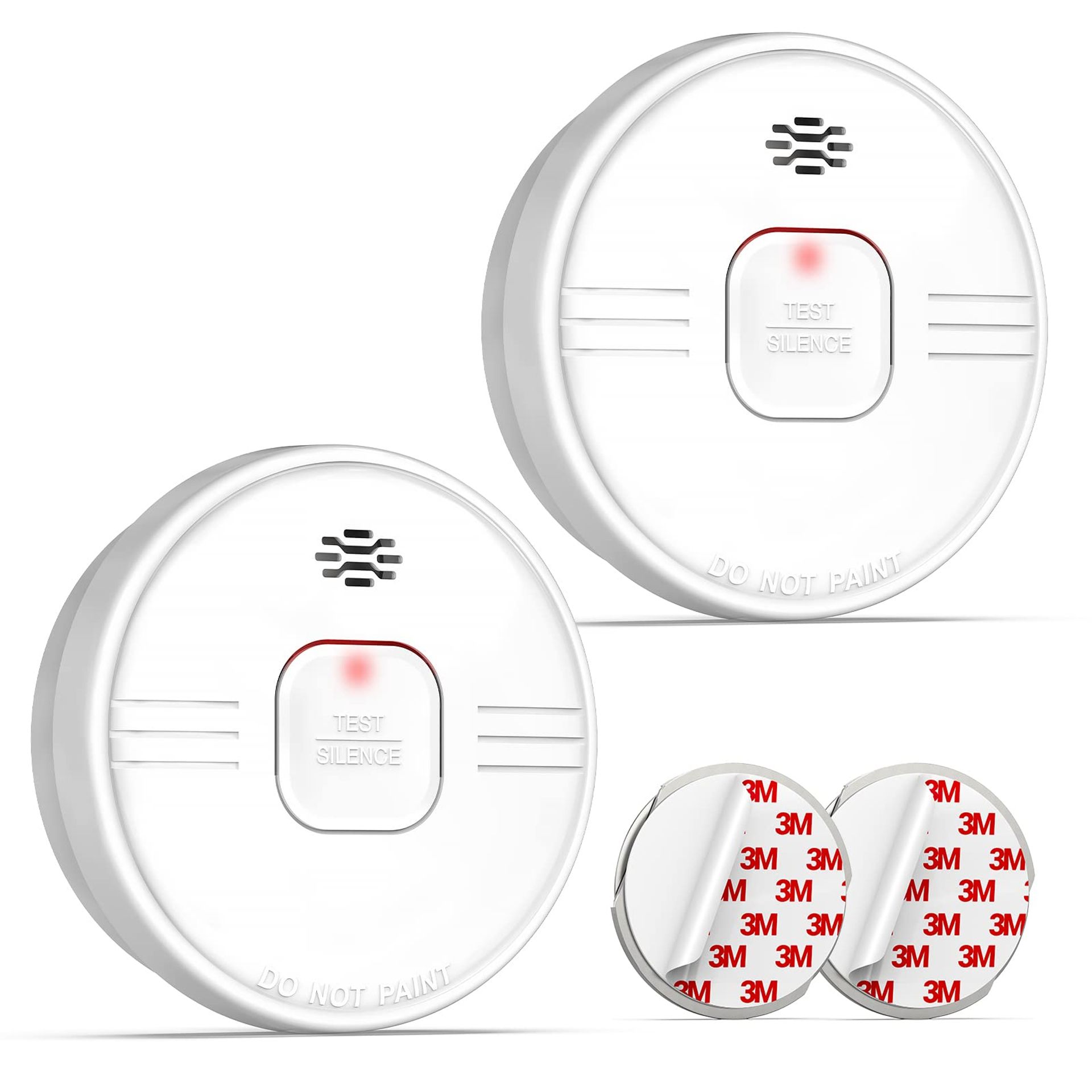 Smoke Alarm 10-Year Lithium Battery Fire Detector with Test Button EN 14604 Certified - White 2 pcs