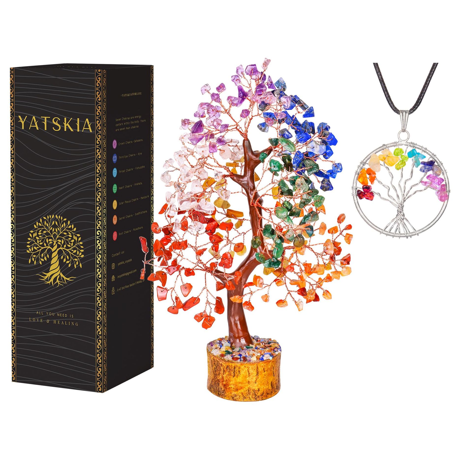 Crystal Bonsai Tree of Life with Seven Chakra Gemstones for Home Décor and Positive Energy - Seven Chakra (Copper Wire) 10–12 Inches