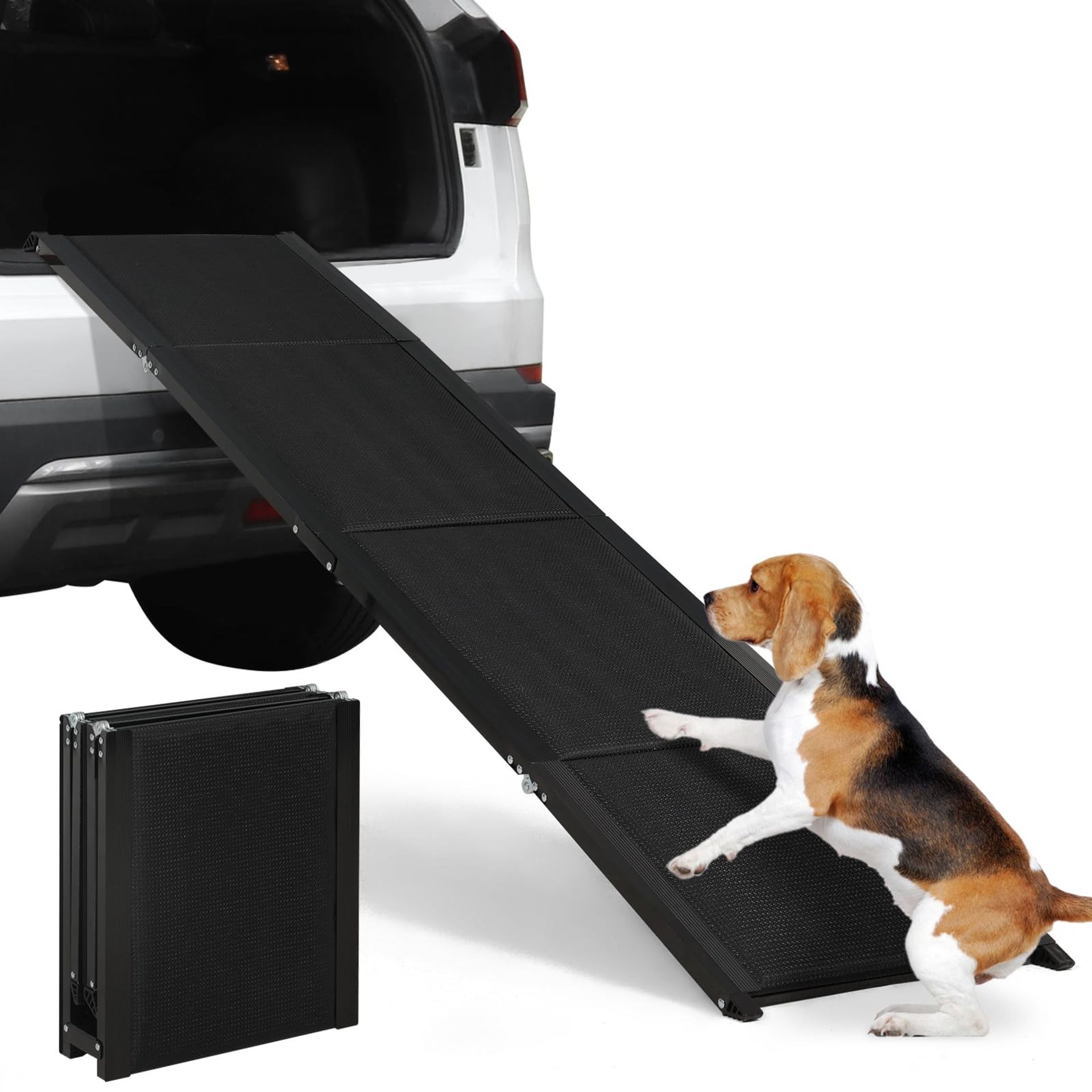 Folding Dog Car Ramp for Large Pets Aluminium Portable Non-Slip Steps 180x44cm - Black 180CM