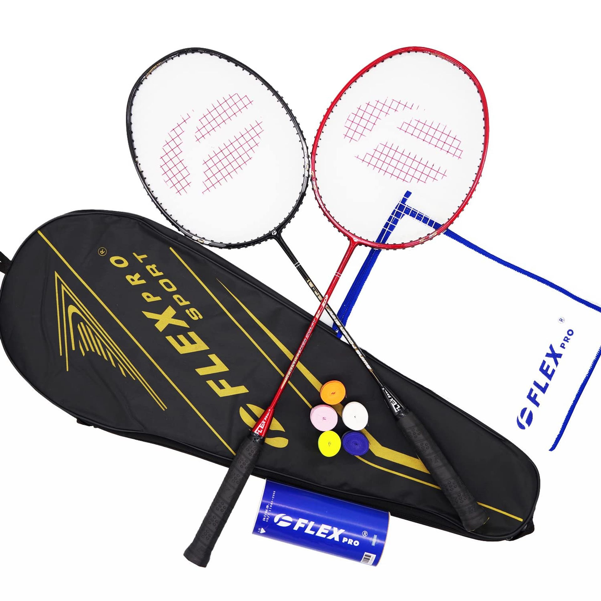Badminton Racket Set Lightweight Carbon Fibre 24lbs Strings with Shuttlecocks – Set One Size SP20+21