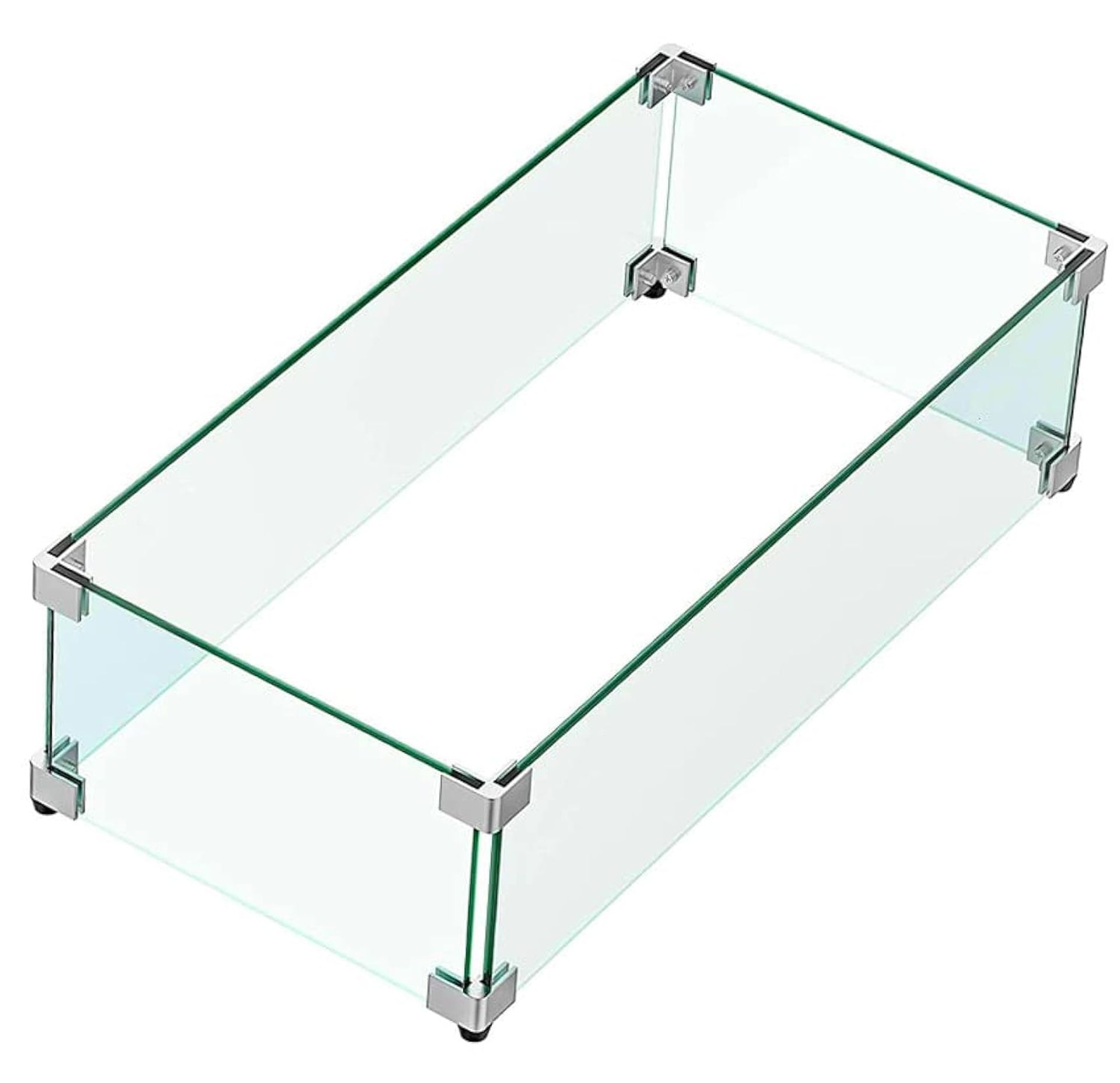 Fire Pit Glass Wind Guard Tempered Glass Shield with Aluminium Brackets & Rubber Feet - Transparent 31x12x6 Inch