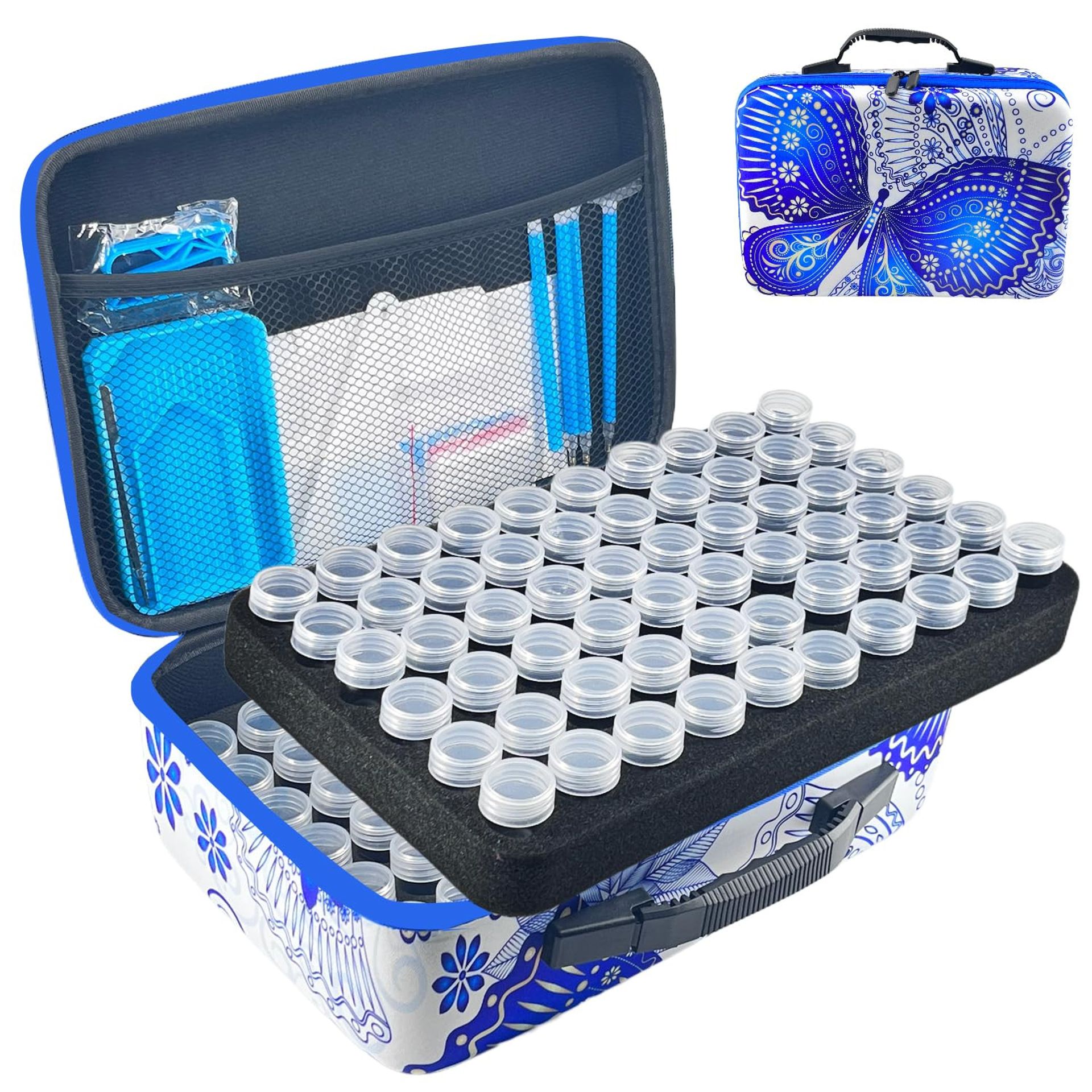Diamond Painting Storage Case 120 Slot Bead Organiser Box with Tools and Accessories - Blue Large(120 Jars)