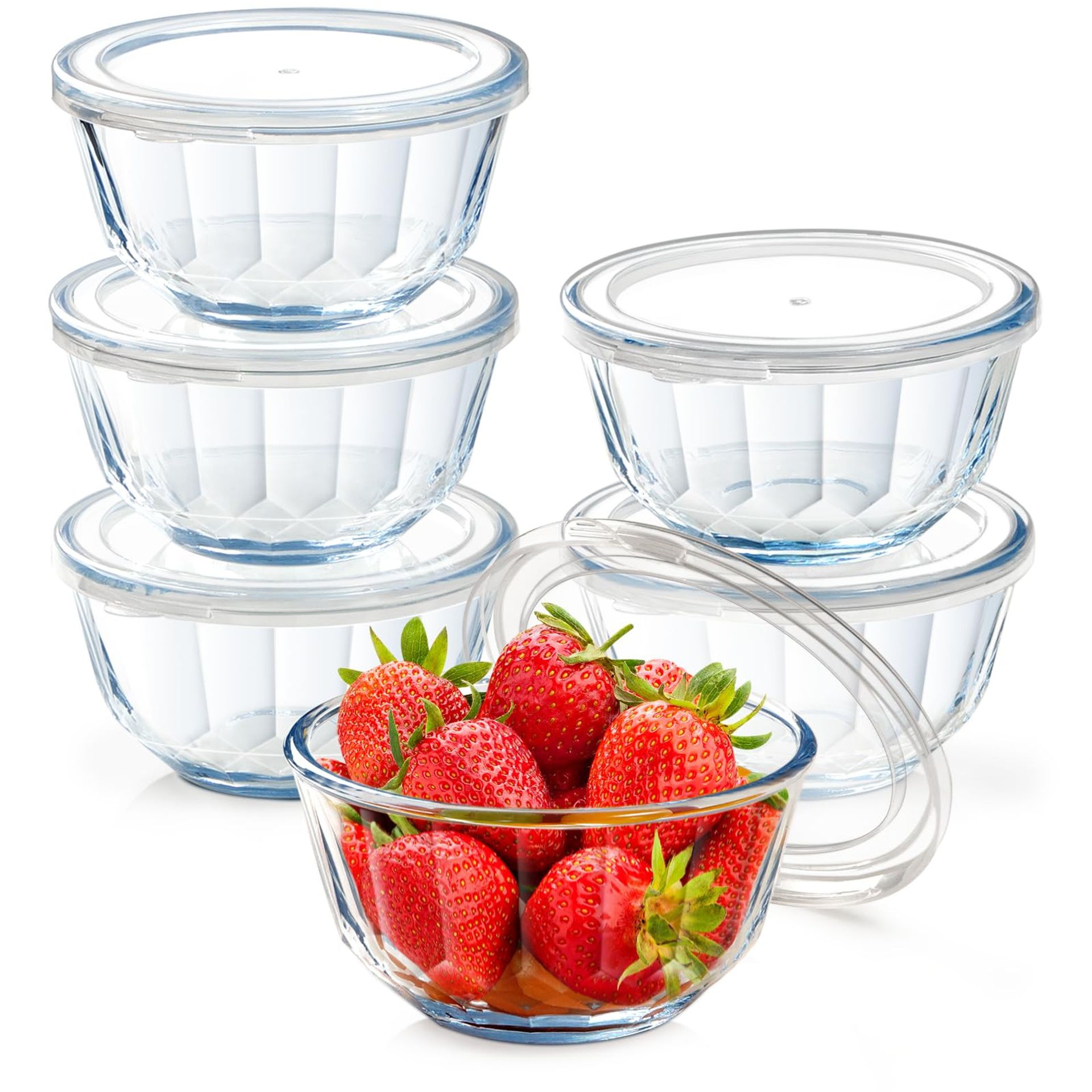 Borosilicate Glass Bowls with Airtight Lids Set of 6 for Meal Prep, Dessert, and Salad - Transparent 800ml - Student Essentials