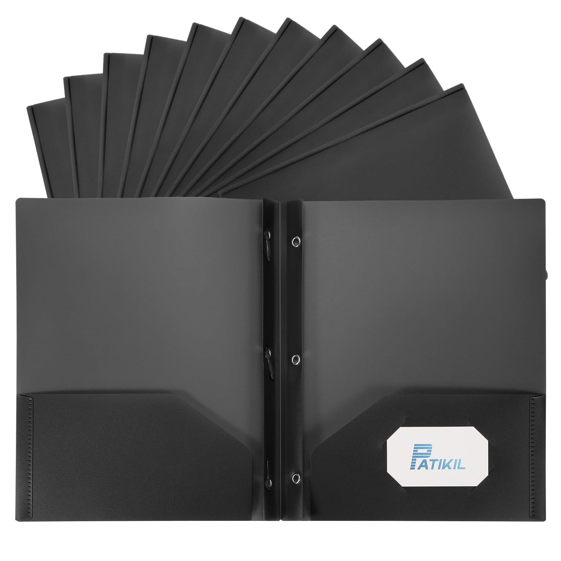 Pocket Folders with Prongs 24 Pack Heavy Duty Plastic for Letter Size Documents - Black 9.3x11.4"