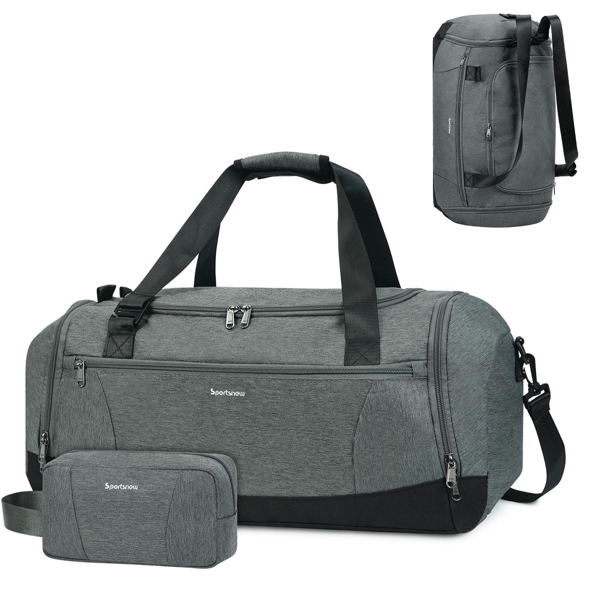 Gym Bag Backpack with Shoe and Wet Compartments, Trolley Sleeve & Toiletry Bag – Durable Sports Holdall for Travel & Fitness - Grey UK3-SN3133