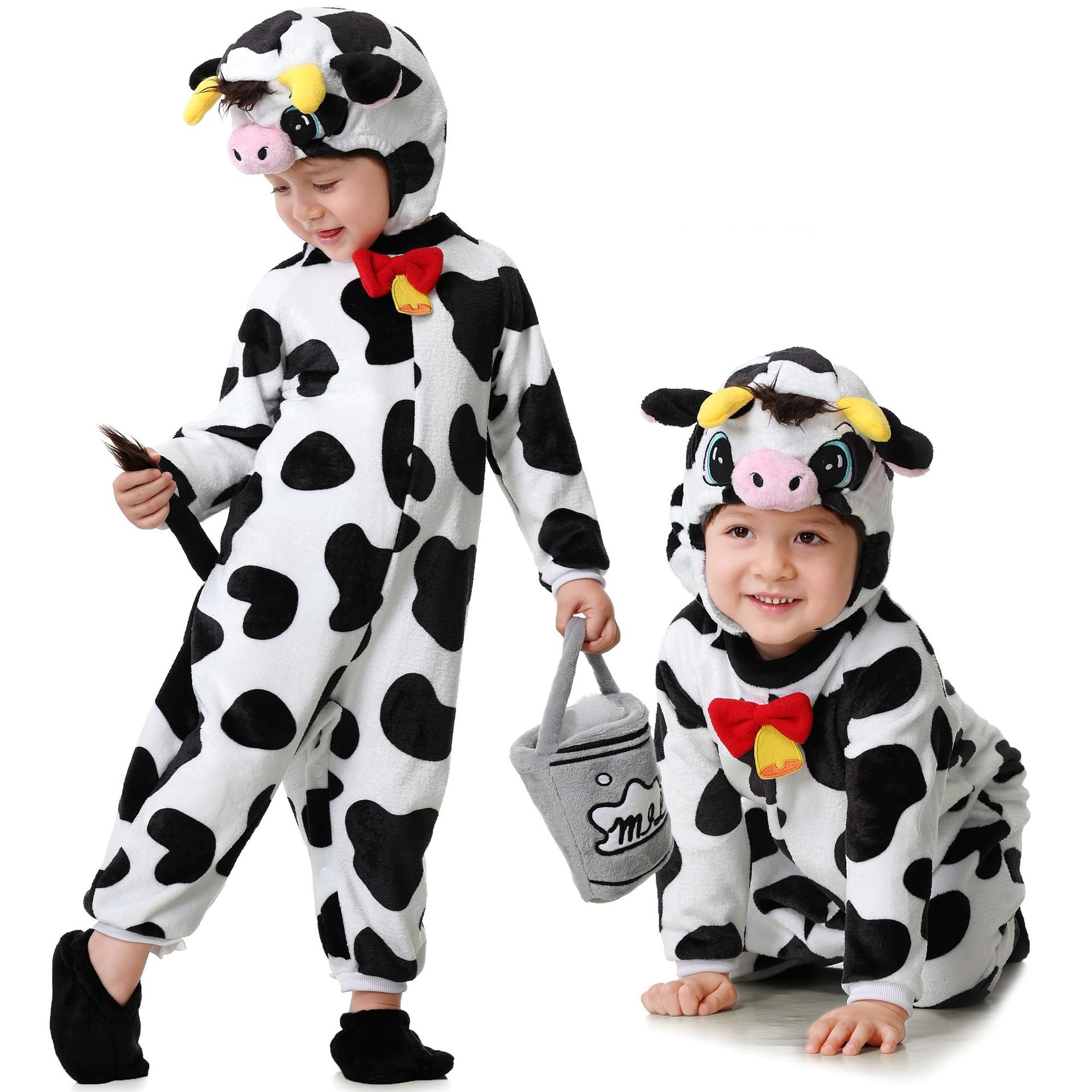 Baby Animal Costume Plush Romper Set with Gloves Footwear Headgear - Cow 73