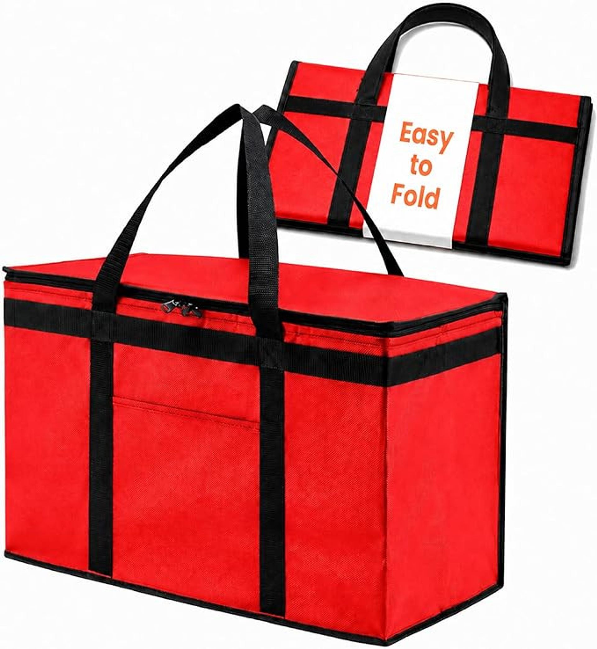Insulated Cooler Bag & Food Warmer XXL for Grocery Shopping & Delivery - Red 2XL