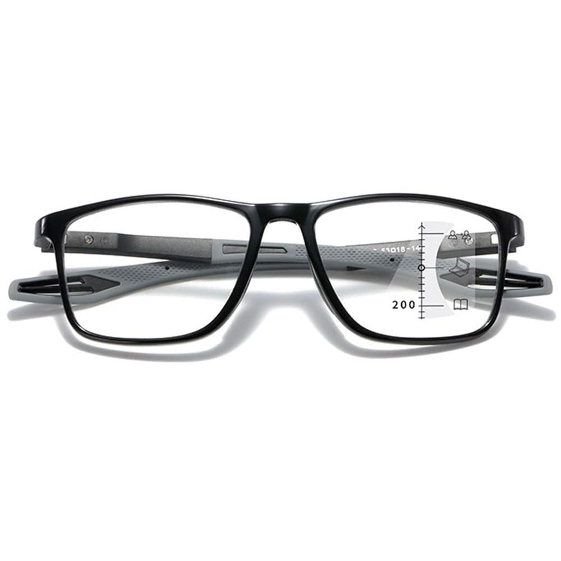 Varifocal Reading Glasses Progressive Multifocus Lightweight TR90 Frame - Black & Grey 1 Pcs