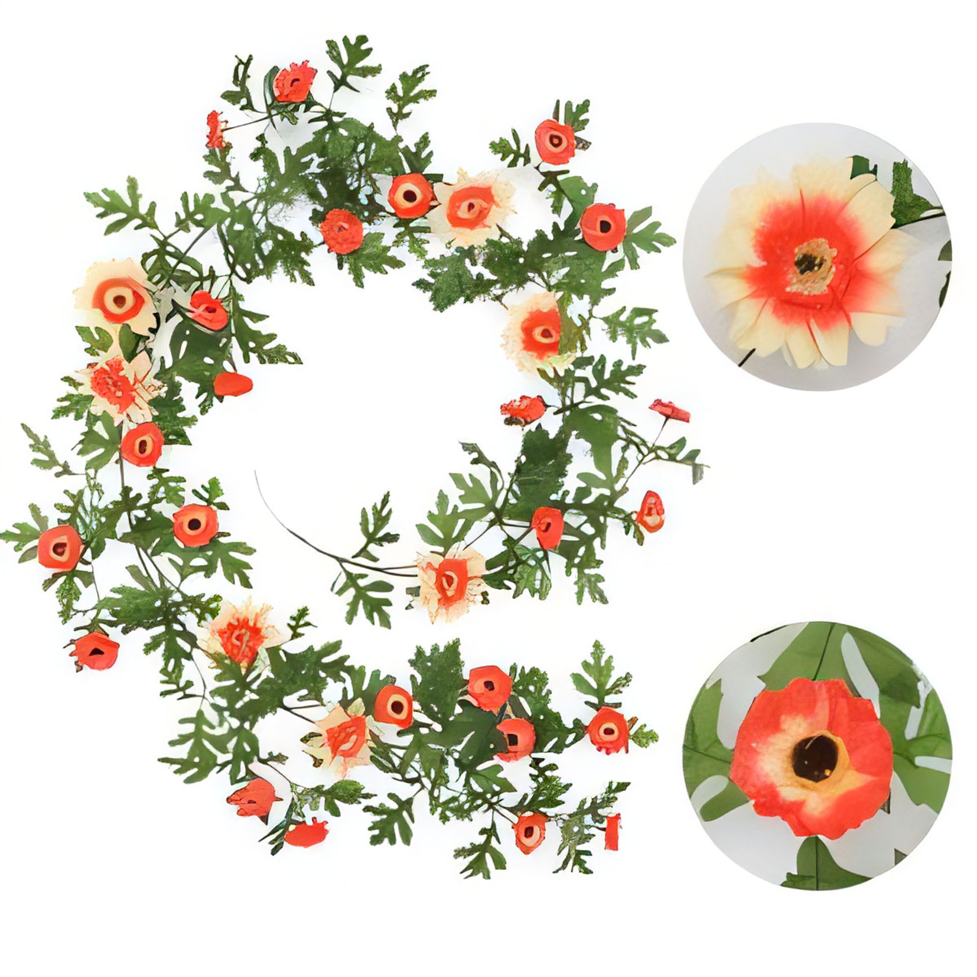 Artificial Dahlia Flower Garland 5.8FT with Mixed Blooms for Wedding, Party, Home & Garden Décor - Orange One Size