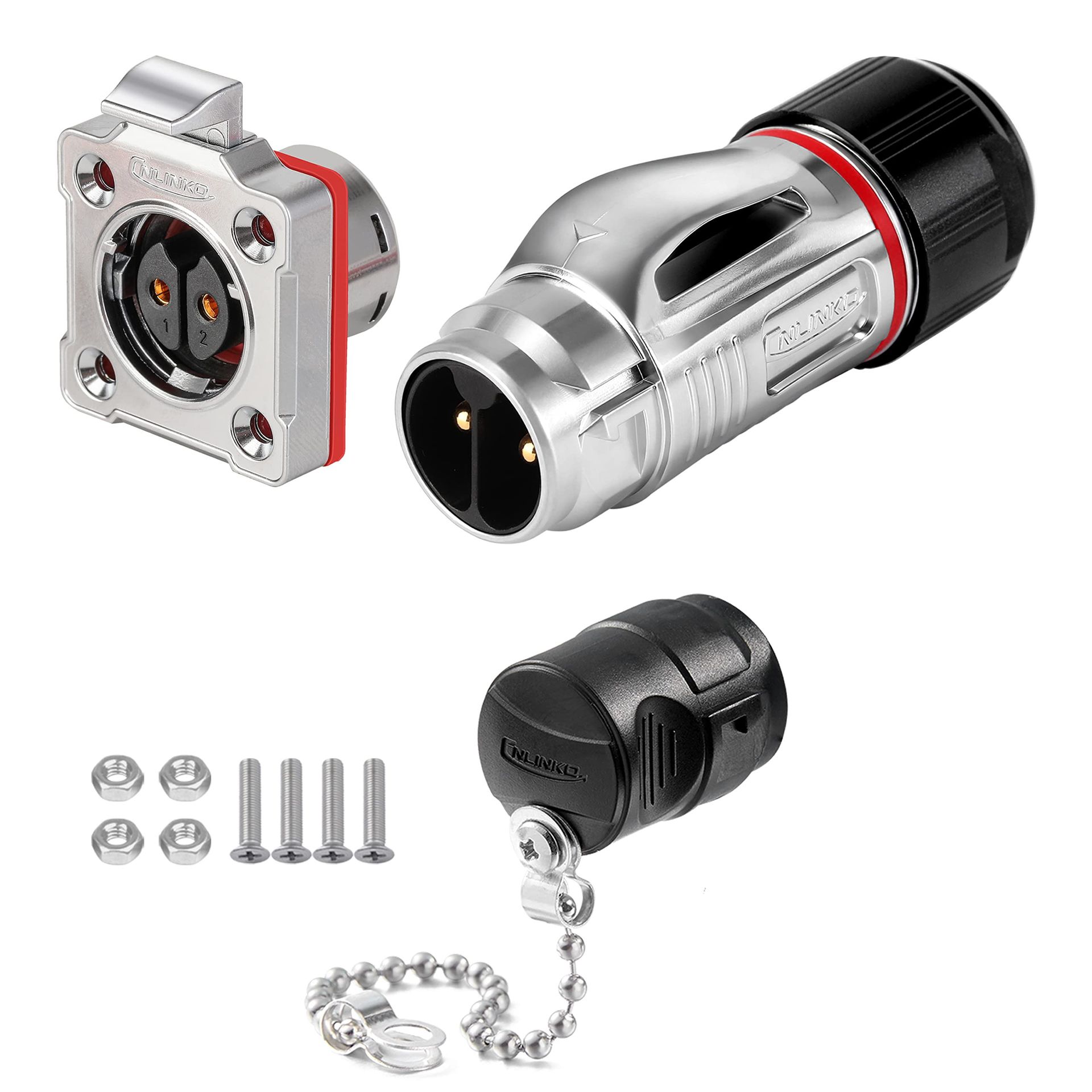 Industrial Waterproof Circular Connector IP68 Fast Plugging Metal Aviation Connector Anti-Interference Shell Device-Side - Silver 2 Pin