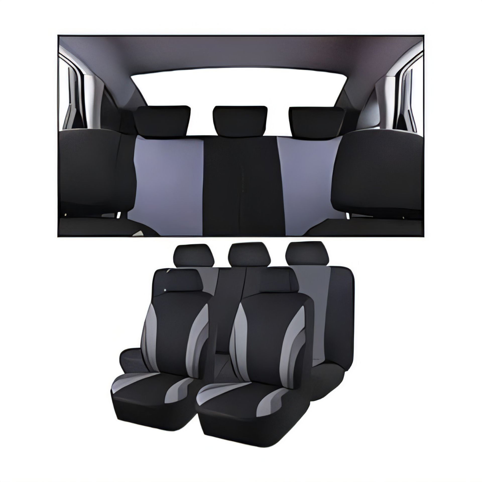 Universal 9-Piece Car Seat Covers Set with Headrest & Backrest Protectors - Breathable Cloth, Easy Fit, Stylish Interior Upgrade Grey