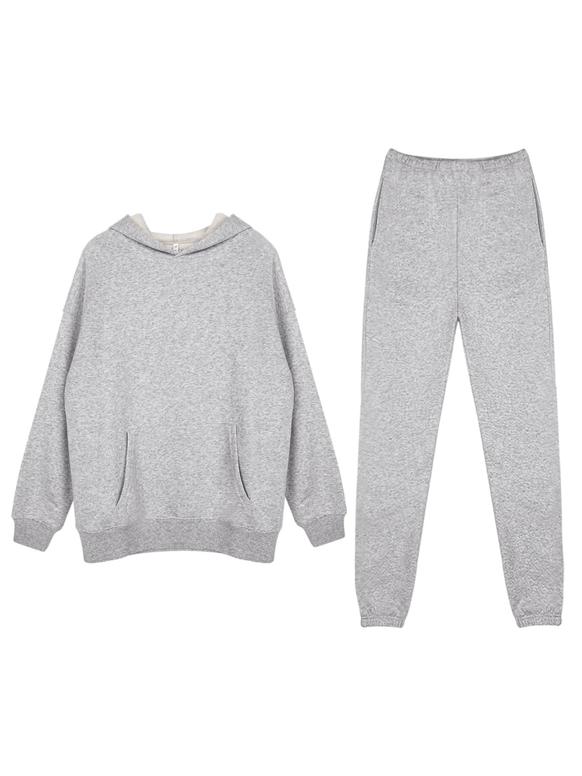 Women's Soft Cotton Loungewear Set Thick Fleece Hoodie & Joggers Two Piece Tracksuit - Grey L