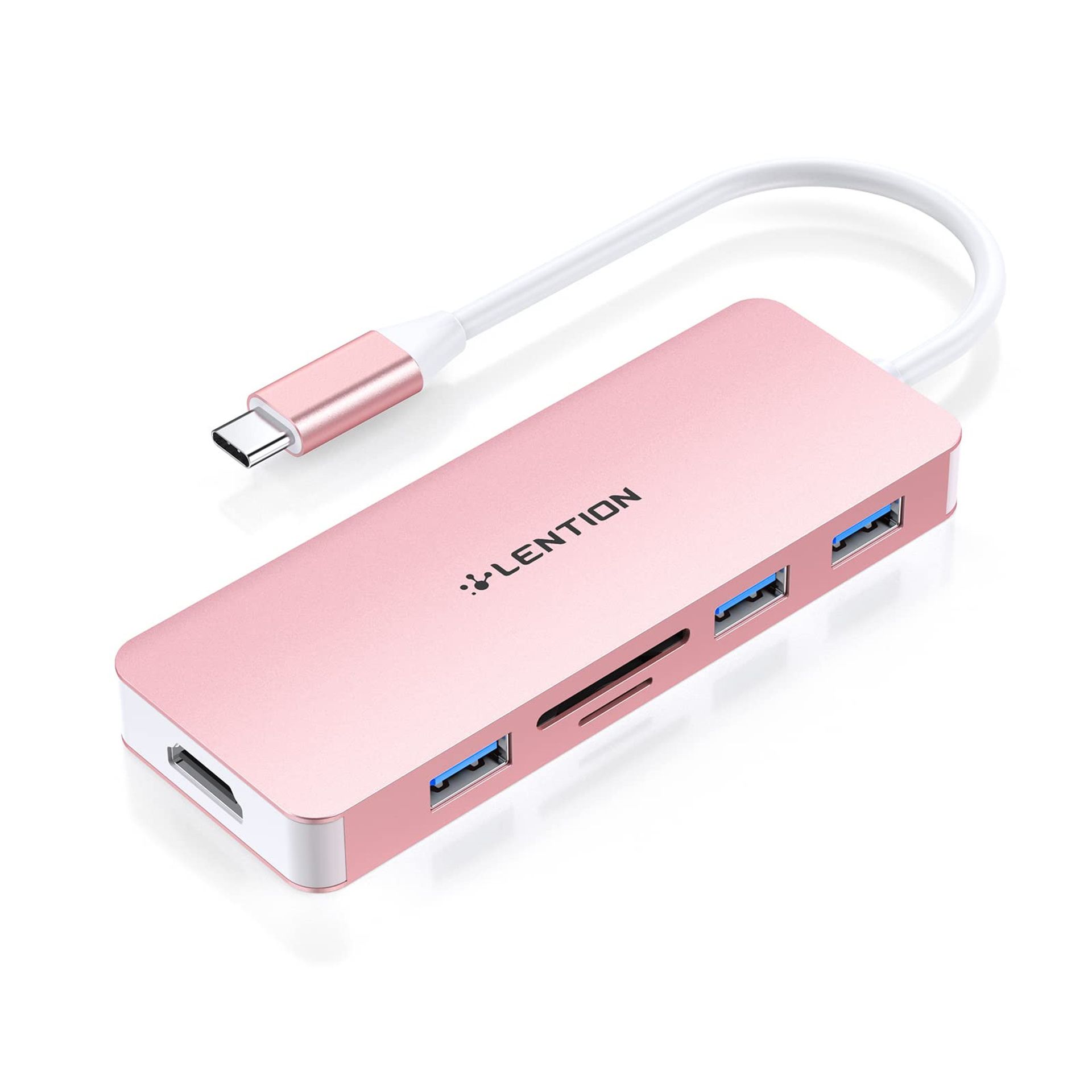 USB C Hub with 4K HDMI, USB 3.0 & USB 2.0 Ports, SD/Micro SD Card Reader and PD Charging Adapter Compatible with MacBook, Surface & More - Rose Gold C17