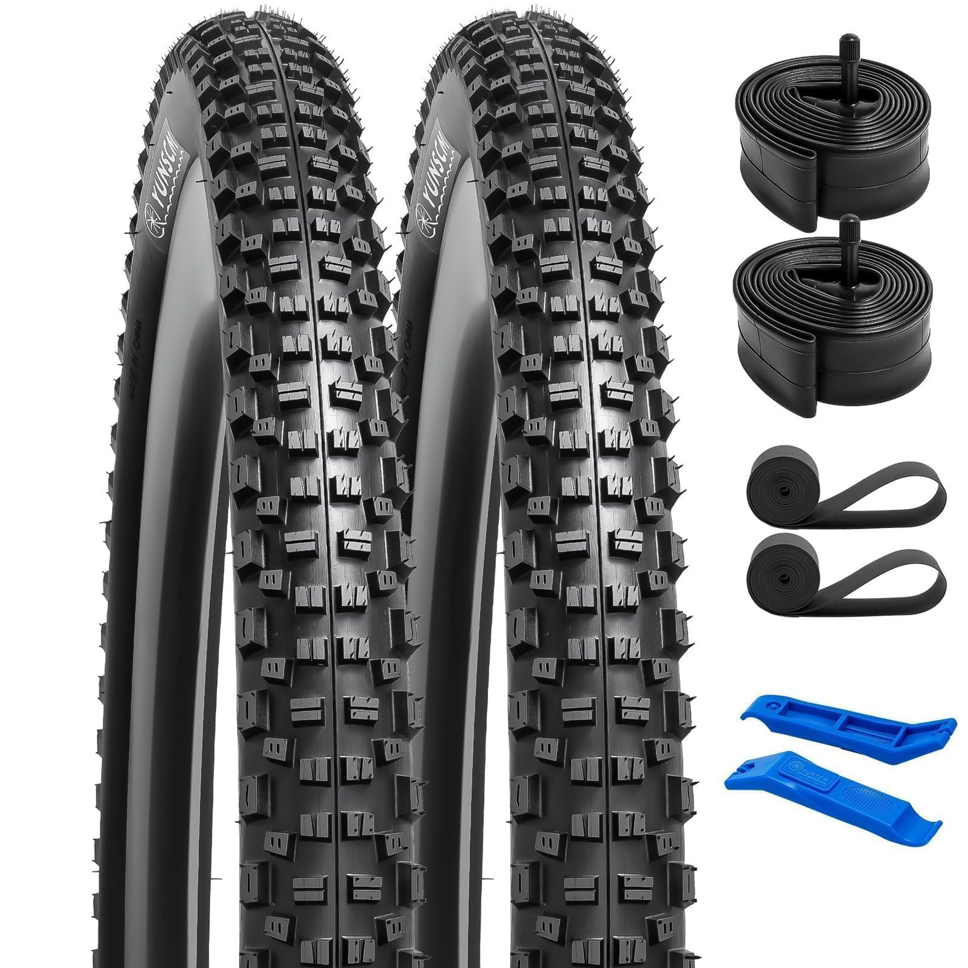 Mountain Bike Tyres & Tubes Set 120TPI Foldable Puncture Resistant 27.5 Inch Kit - Black 27.5x2.25