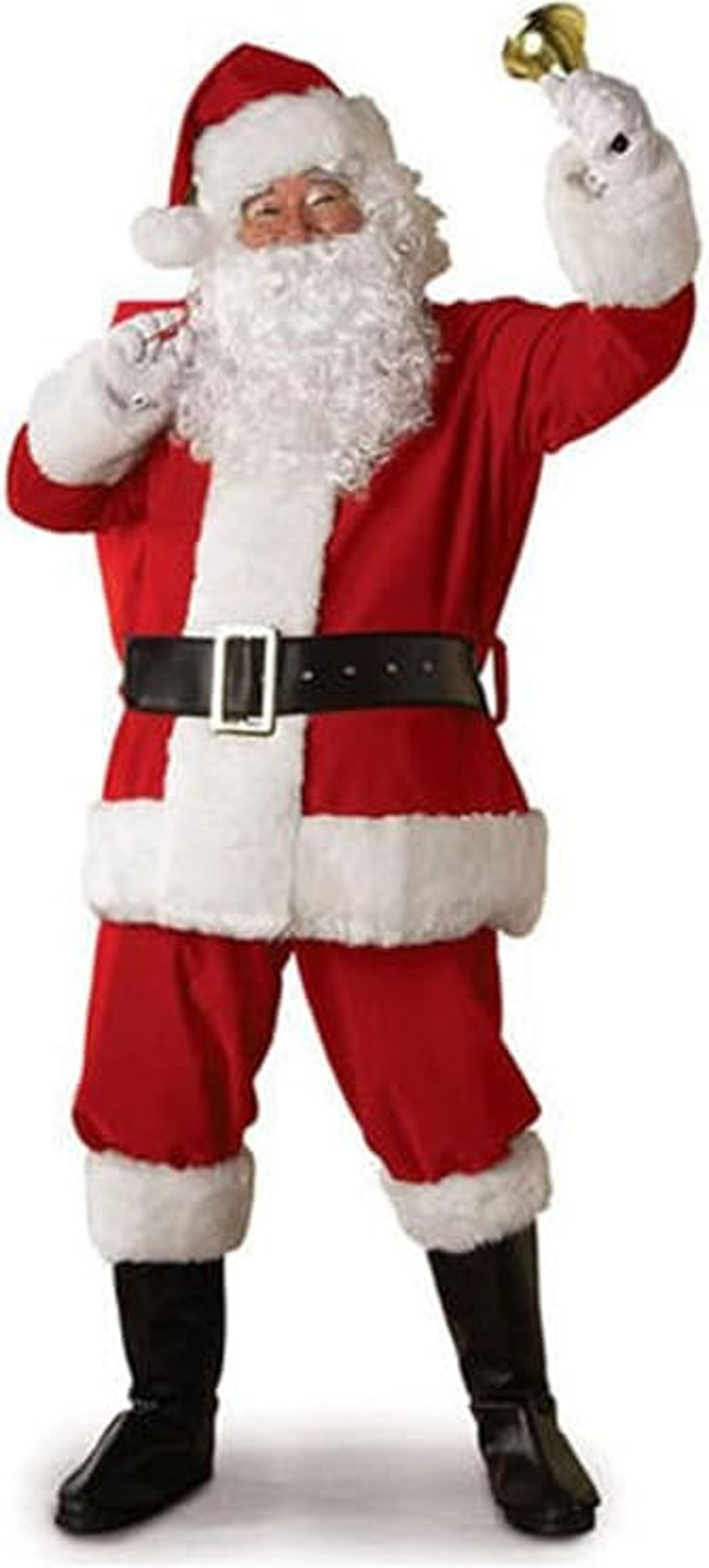 Men’s Deluxe Christmas Santa Claus Costume Velvet Fancy Dress Set with Belt, Hat, Beard and Shoes - White S