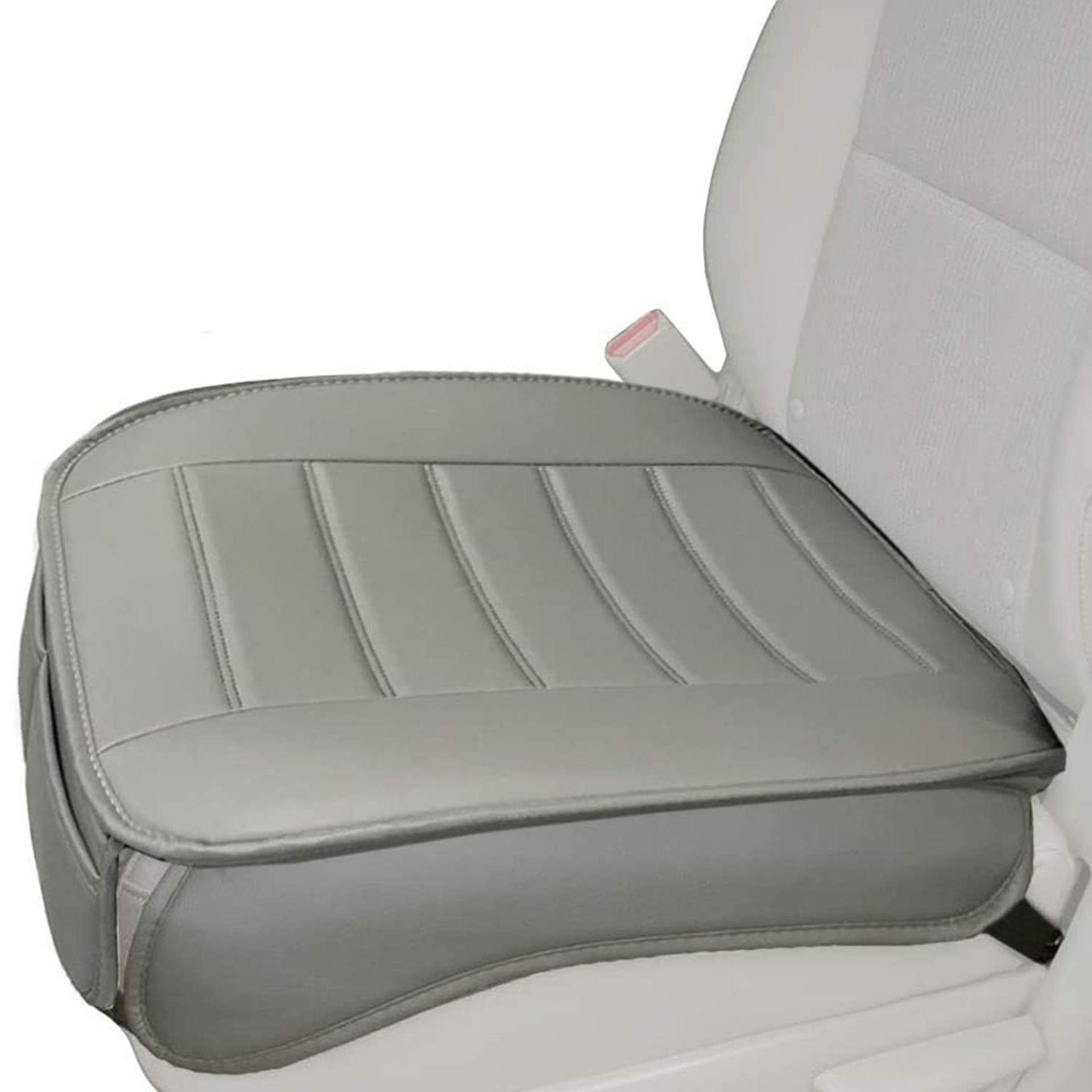 Universal Car Front Seat Covers PU Leather Waterproof Cushion with Edge Wrapping and Storage Pockets - Grey 2 Pack