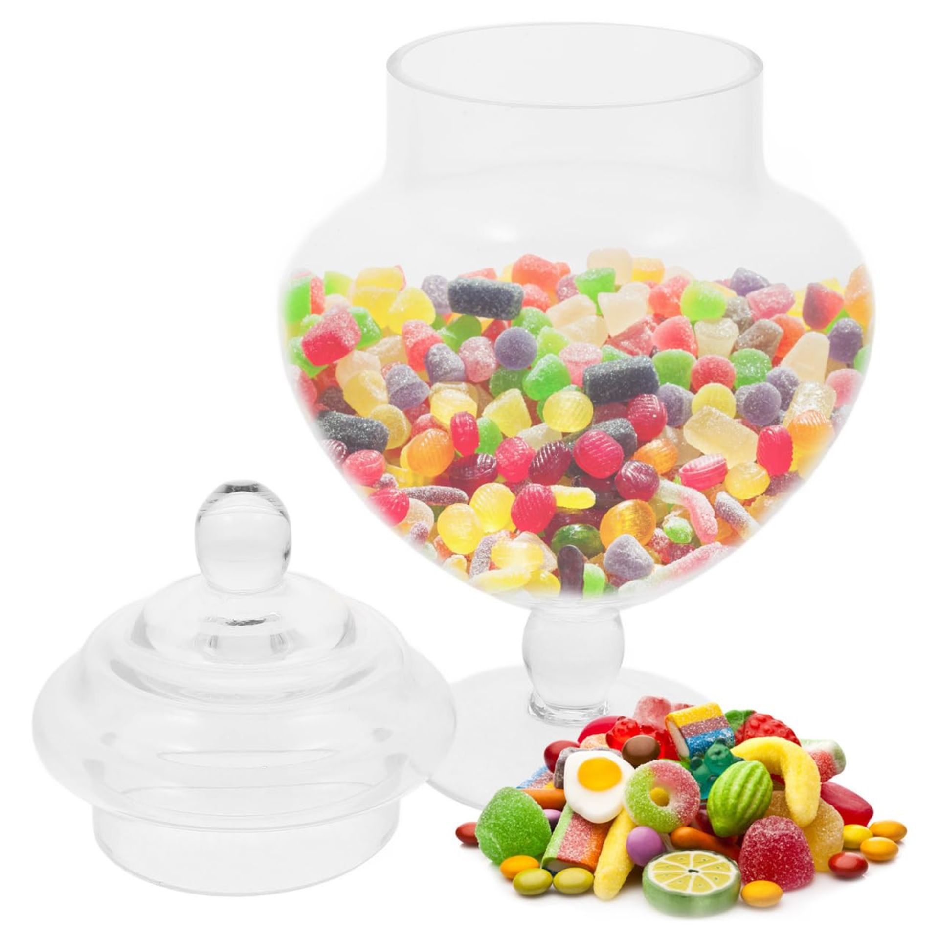 Glass Candy Jar Decorative Apothecary Canister for Sweets, Marshmallows and Dried Fruit Storage - Transparent 23x18cm - Spring Refresh