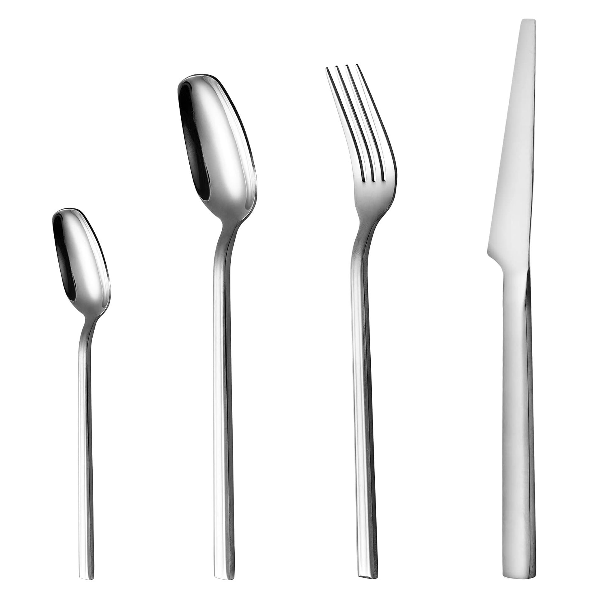 24 Piece Cutlery Set for 6 People Modern Square Design Stainless Steel Utensils - Silver QS - Spring Refresh