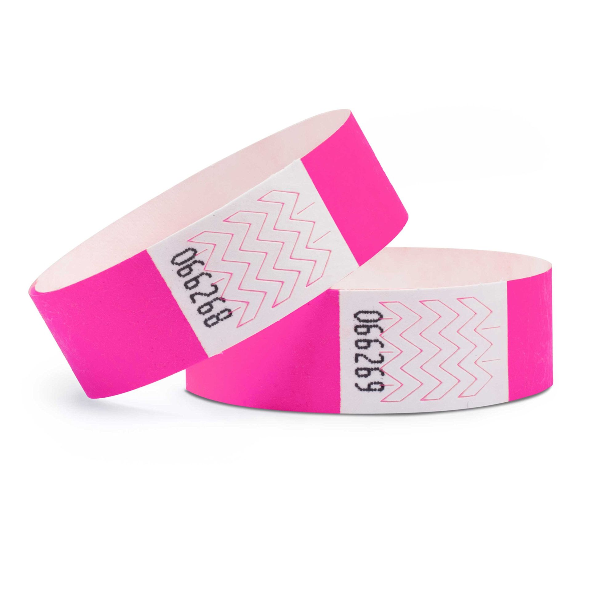 Tyvek Event Wristbands Tear-Resistant Waterproof Adhesive Closure 500 Pack - Neon Pink 19 x 254 mm