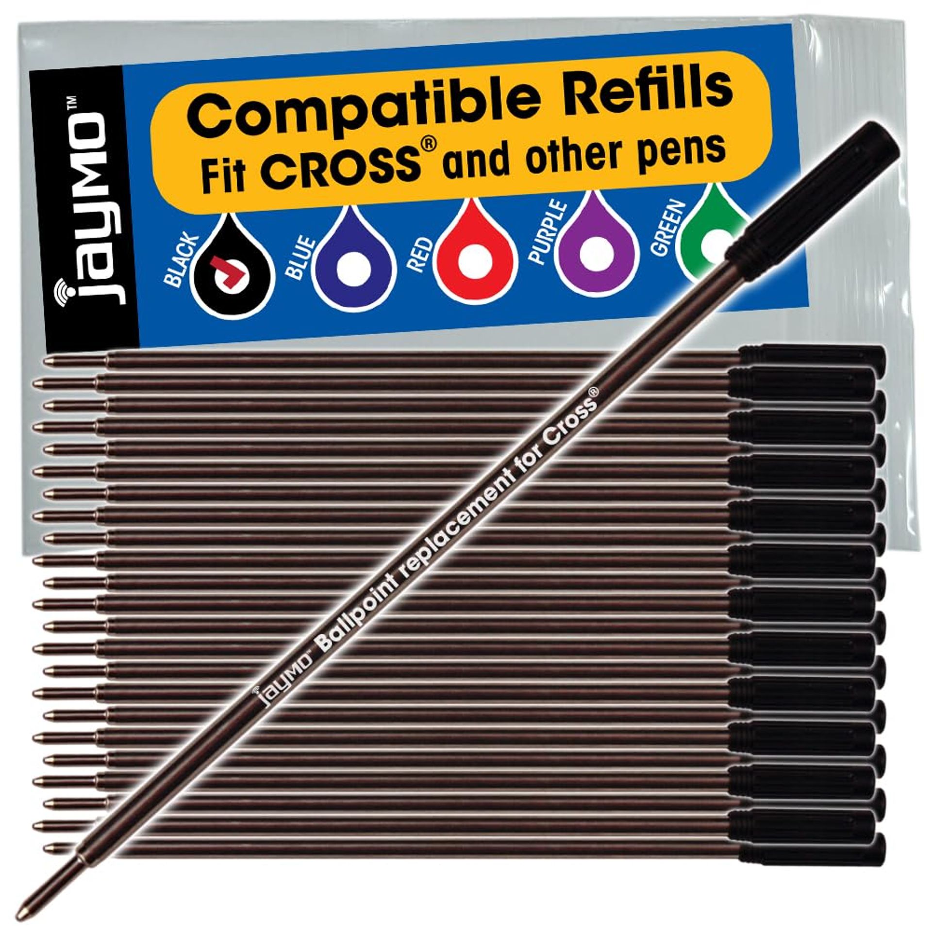 Ballpoint Pen Refills Replacement for Cross 8513 Compatible with Multiple Brands 116mm Length 1mm Tip Medium Flow - Black Pack of 24