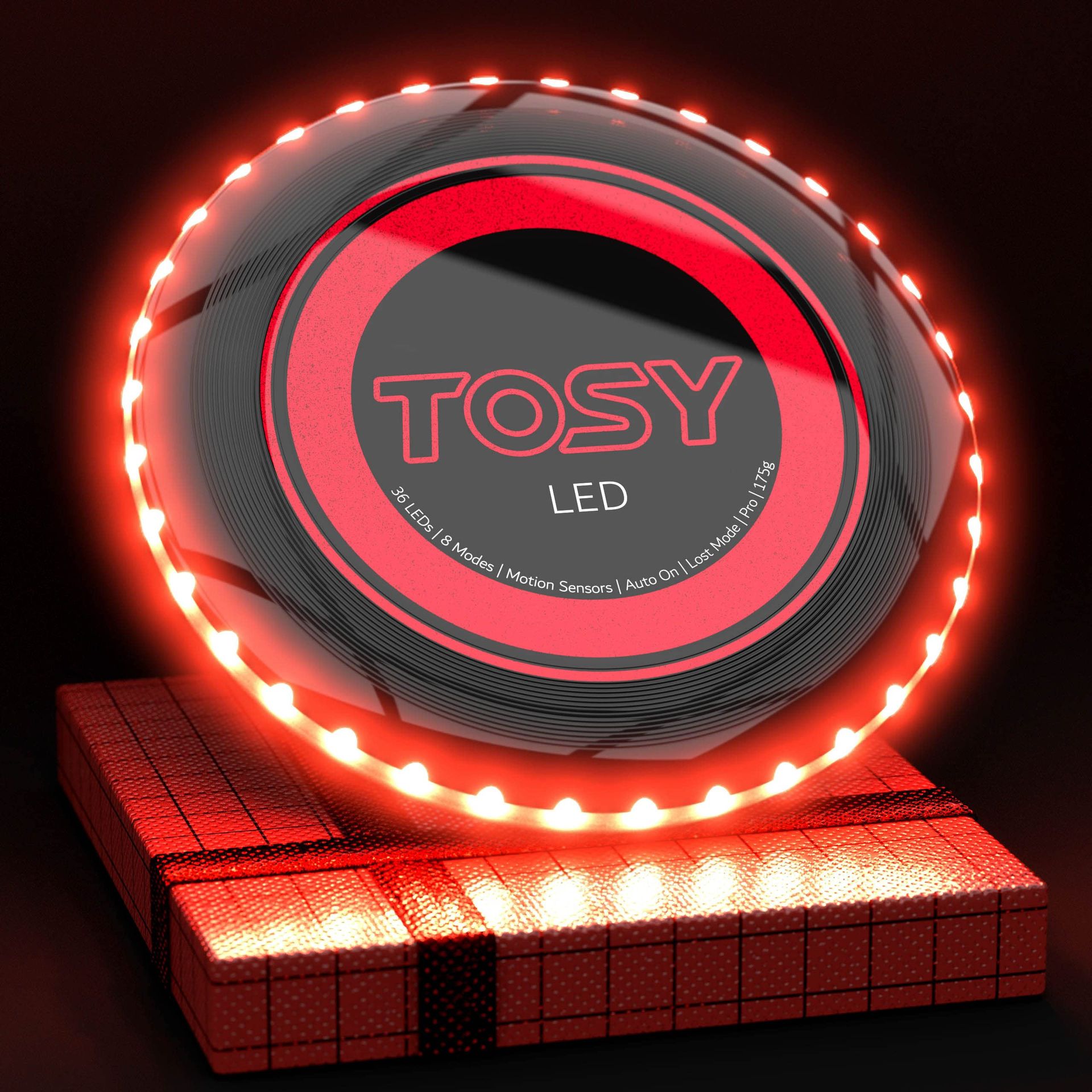 Flying Disc LED Light Up Rechargeable Waterproof Ultimate Outdoor Toy - Red 36 LEDs