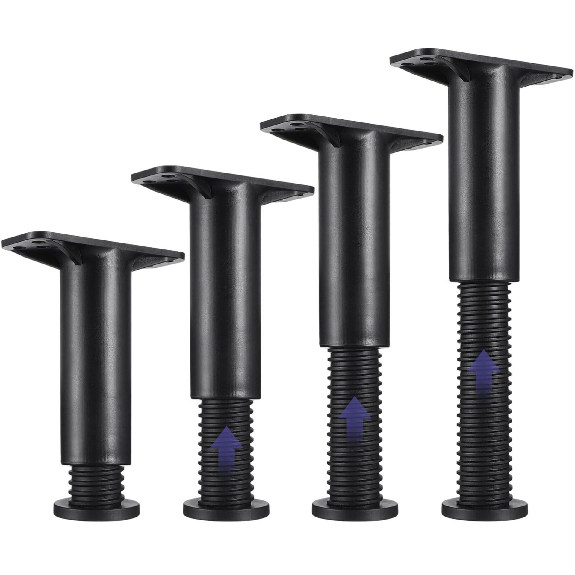 Adjustable Bed Support Legs Set of 4 Heavy Duty Furniture Frame Stands - Black 13x10cm