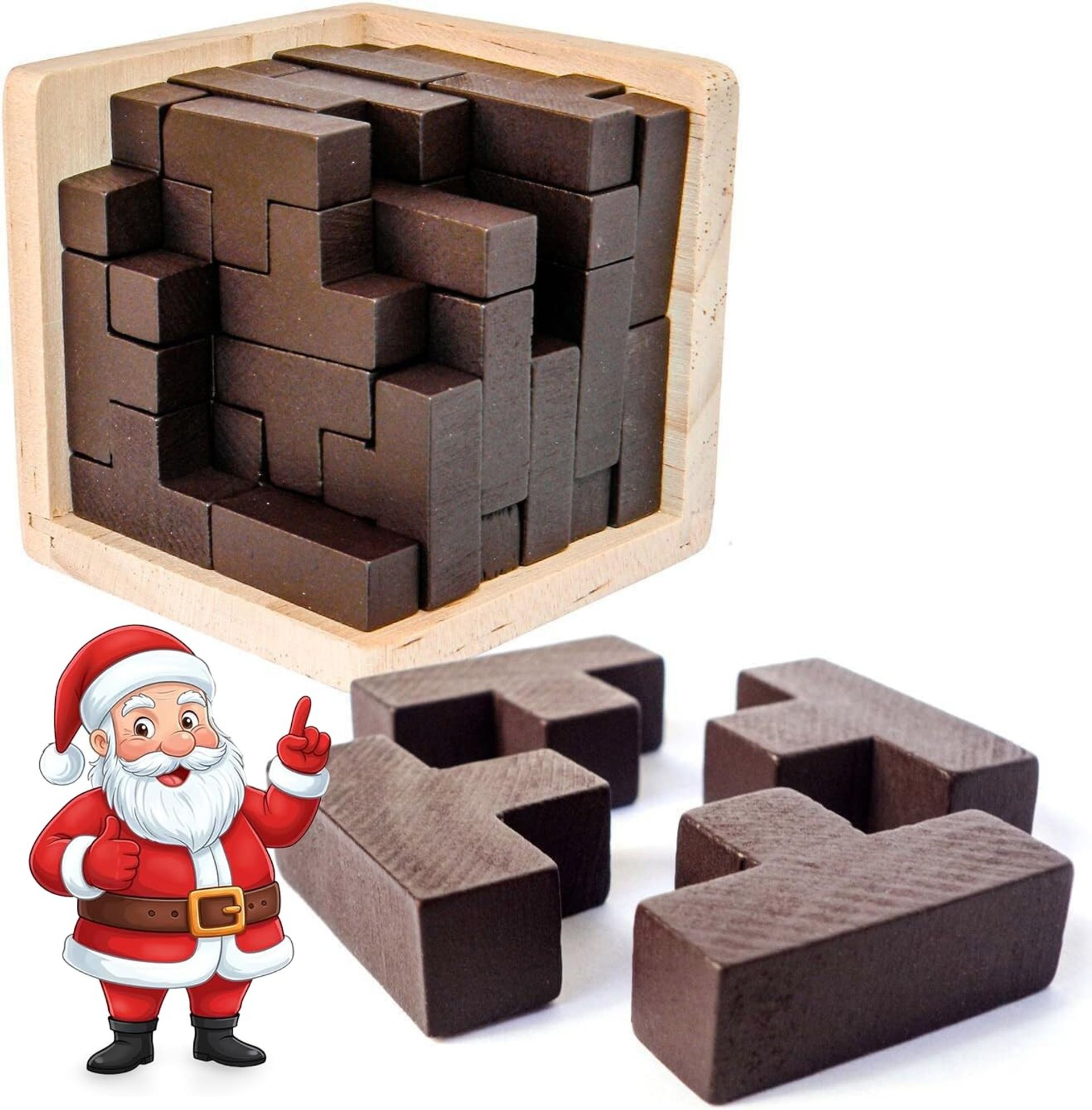 3D Wooden Brain Teaser Puzzle Box for Kids & Adults Mind Challenge Game - Brown 54 Pieces