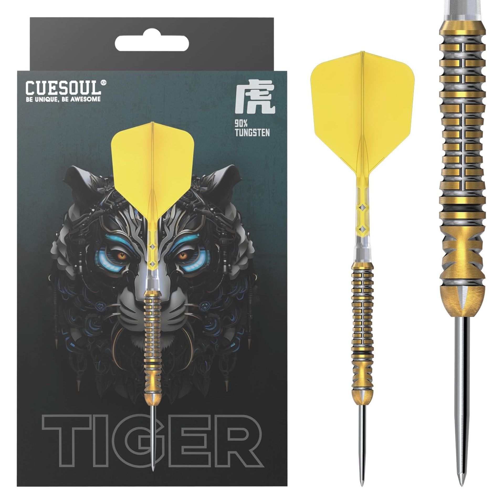 90% Tungsten Steel Tip Dart Set with Titanium Coating and Integrated Flight - Zodiac Tiger 23g