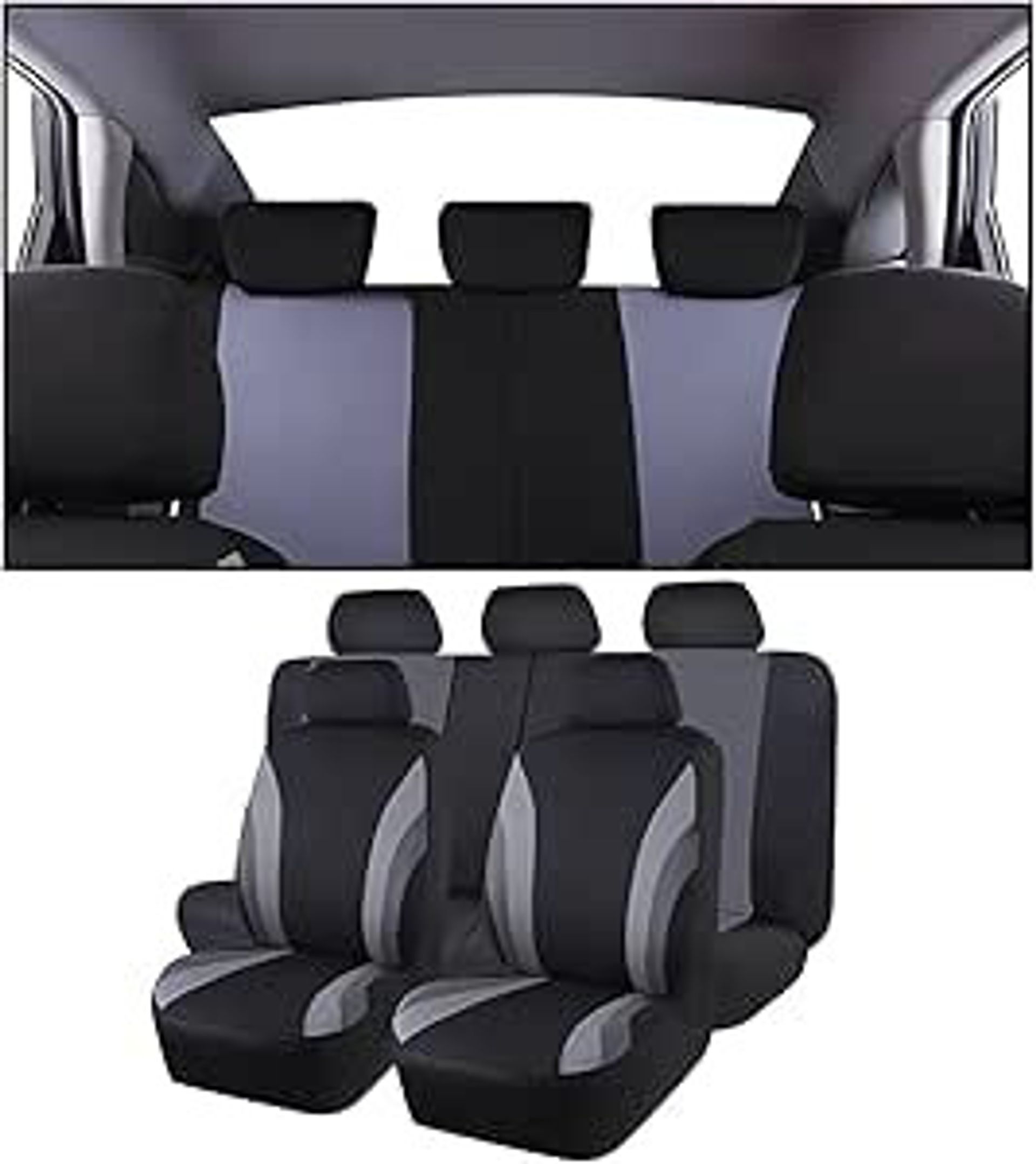 9 Piece Car Seat Covers Full Set Universal Fit PU Leather Seat Protectors with Airbag-Compatible Design - Grey 30x27cm/118x56cm/135x76cm/135x56cm