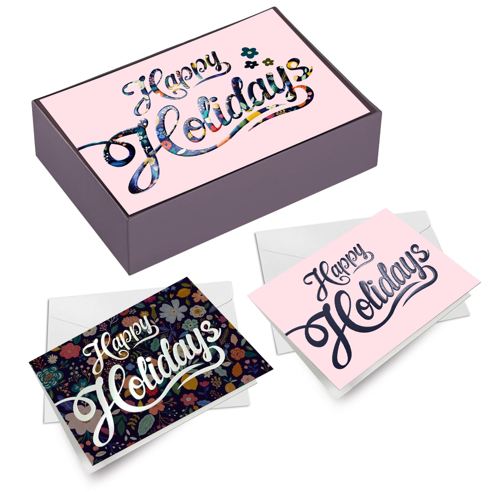 Holiday Greeting Cards Set 90 Pack with Envelopes & Stickers Embossed Designs - Happy Holidays 90 Cards