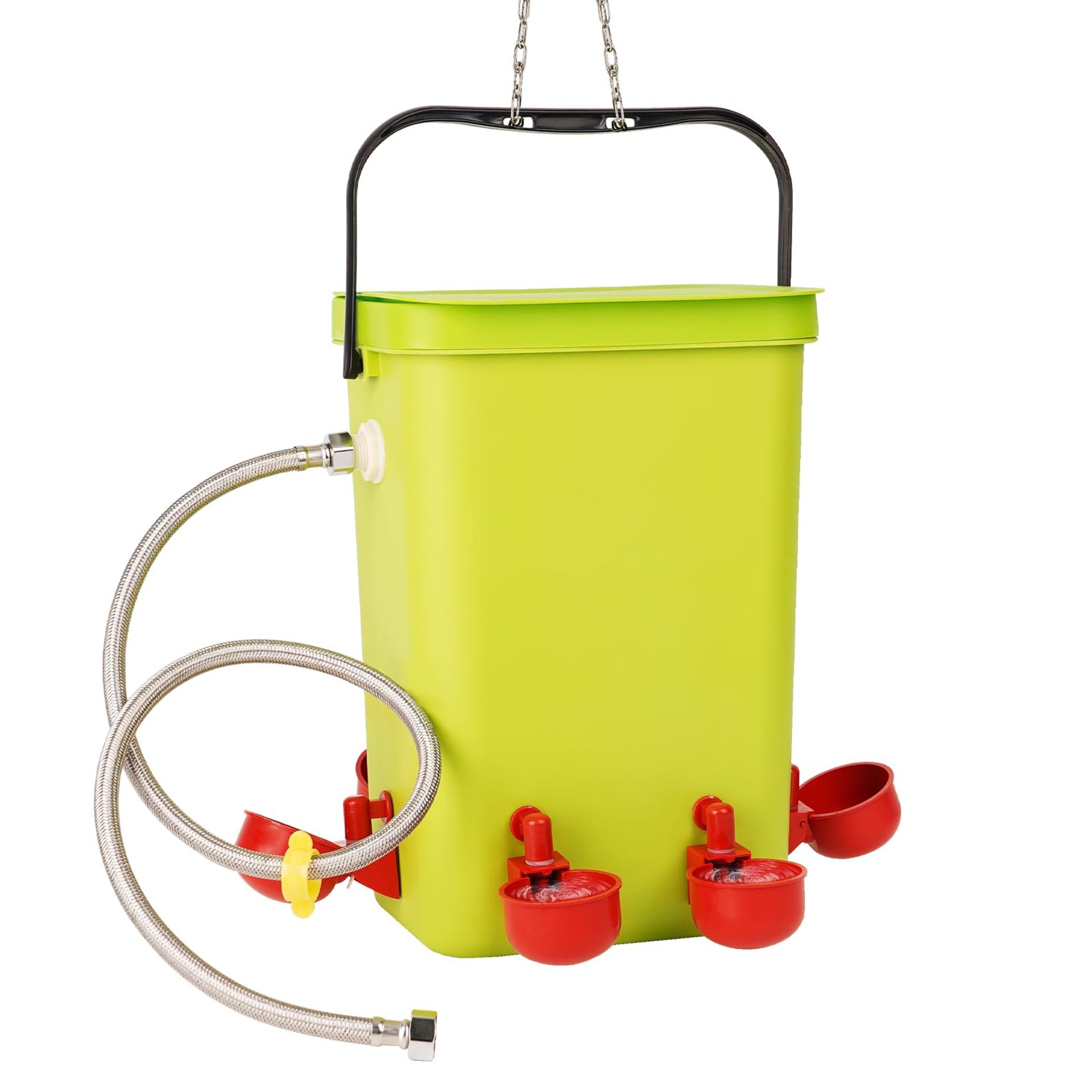 Automatic Chicken Drinker Water Feeder 12L Hanging Poultry Waterer with 6 Drinking Bowls and Float Valve - Green 12L