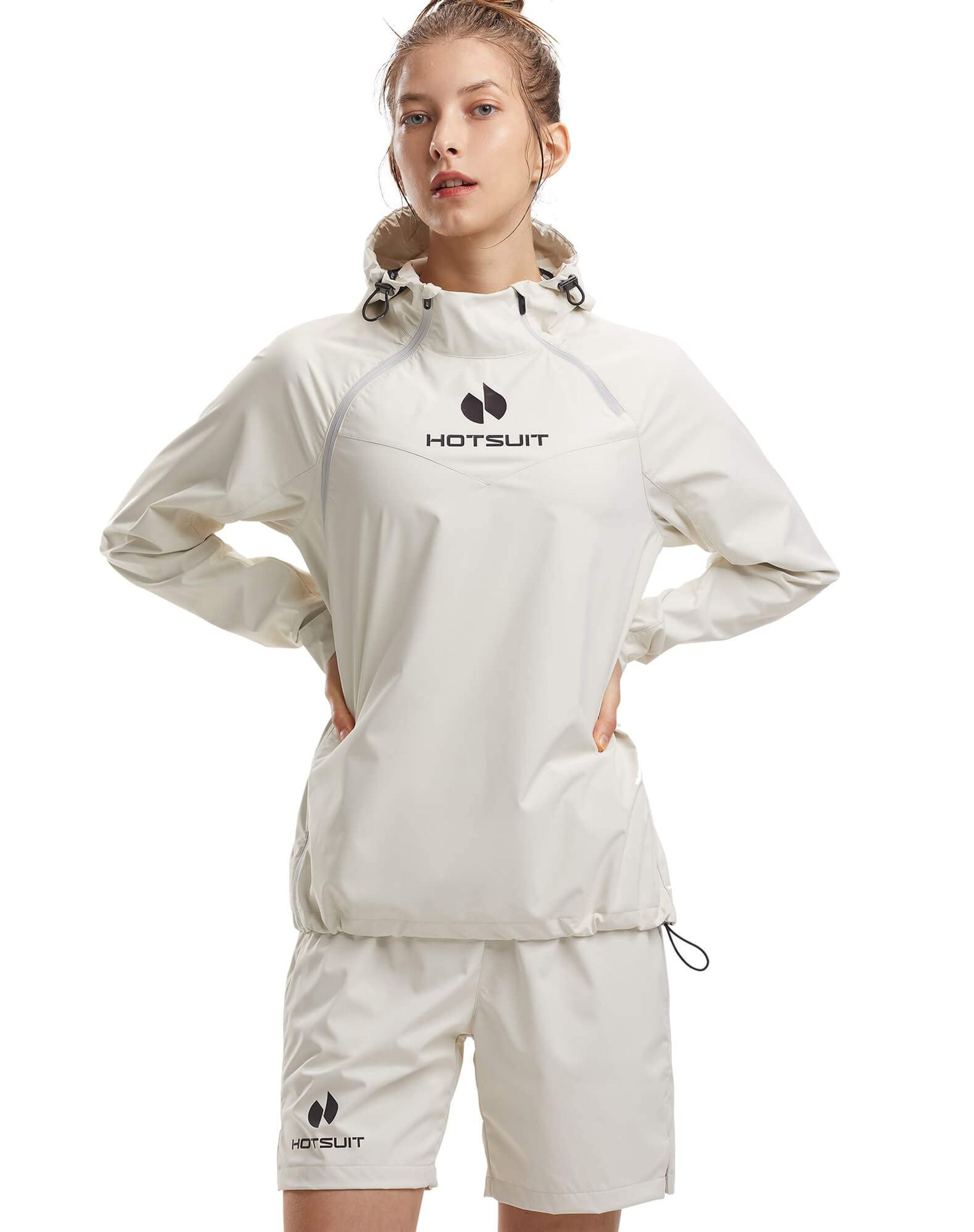 Women's Anti-Rip Sauna Suit with Lightweight Sweat Shorts and Jacket for Fitness Training - White XL