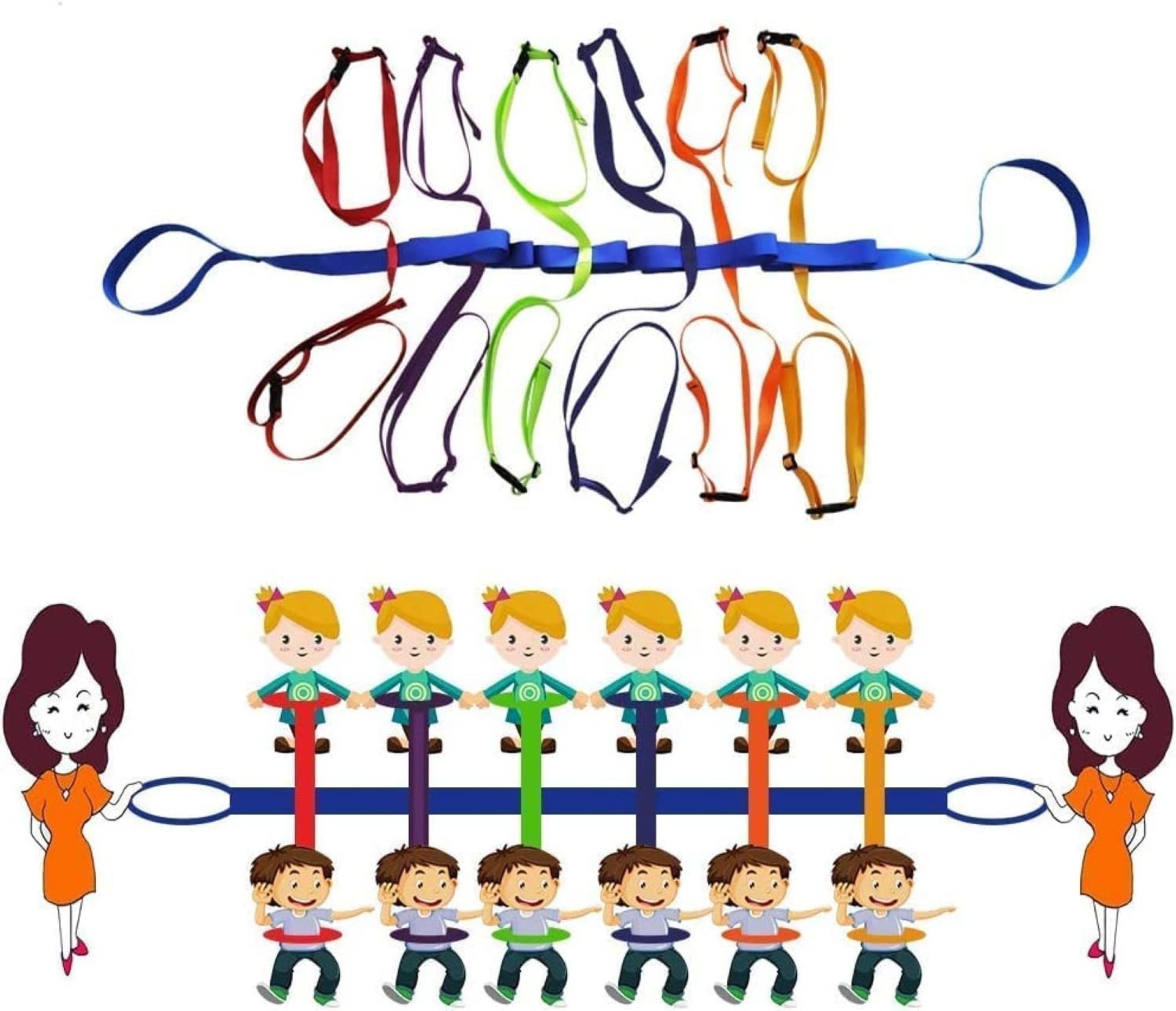 Preschool Walking Rope with Safety Rings Line Up Harness for 12 Children & 2 Adults Daycare Outdoor Leash - Multicolour Standard