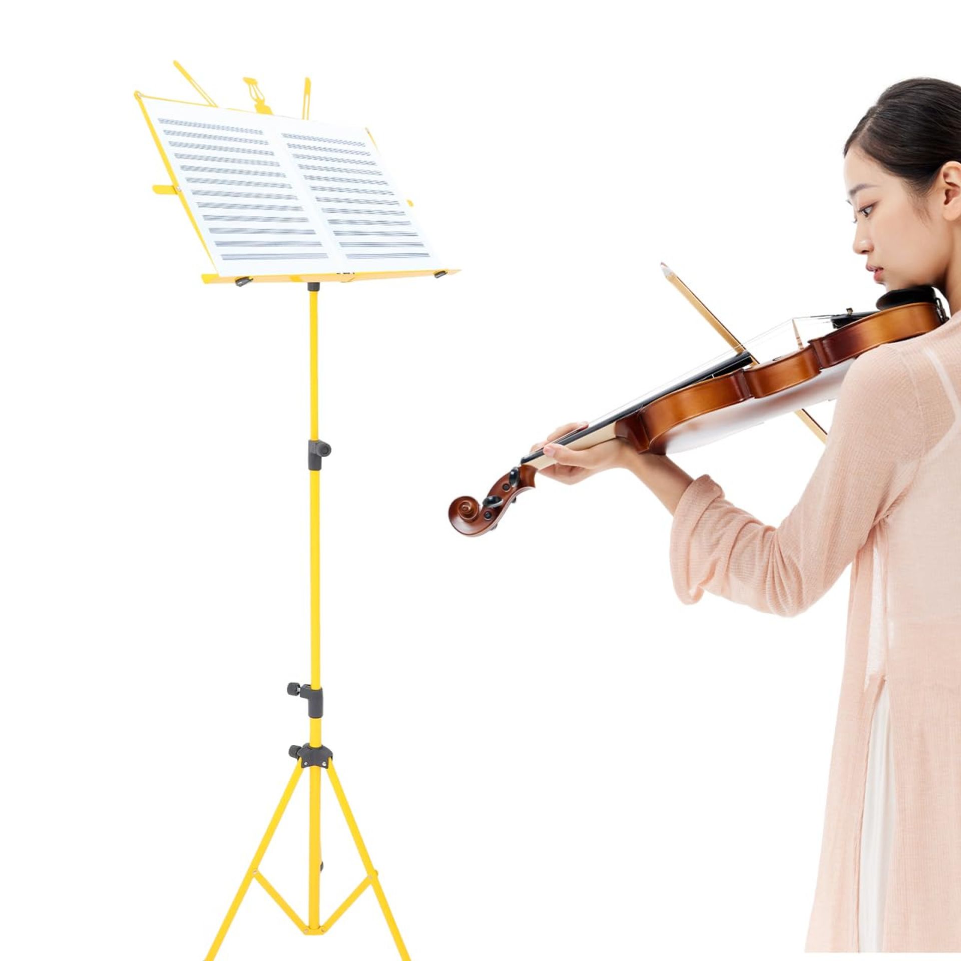 Folding Music Sheet Stand Adjustable Height Portable Tripod Holder for Home, Stage & Outdoor Use - Yellow 1PCS
