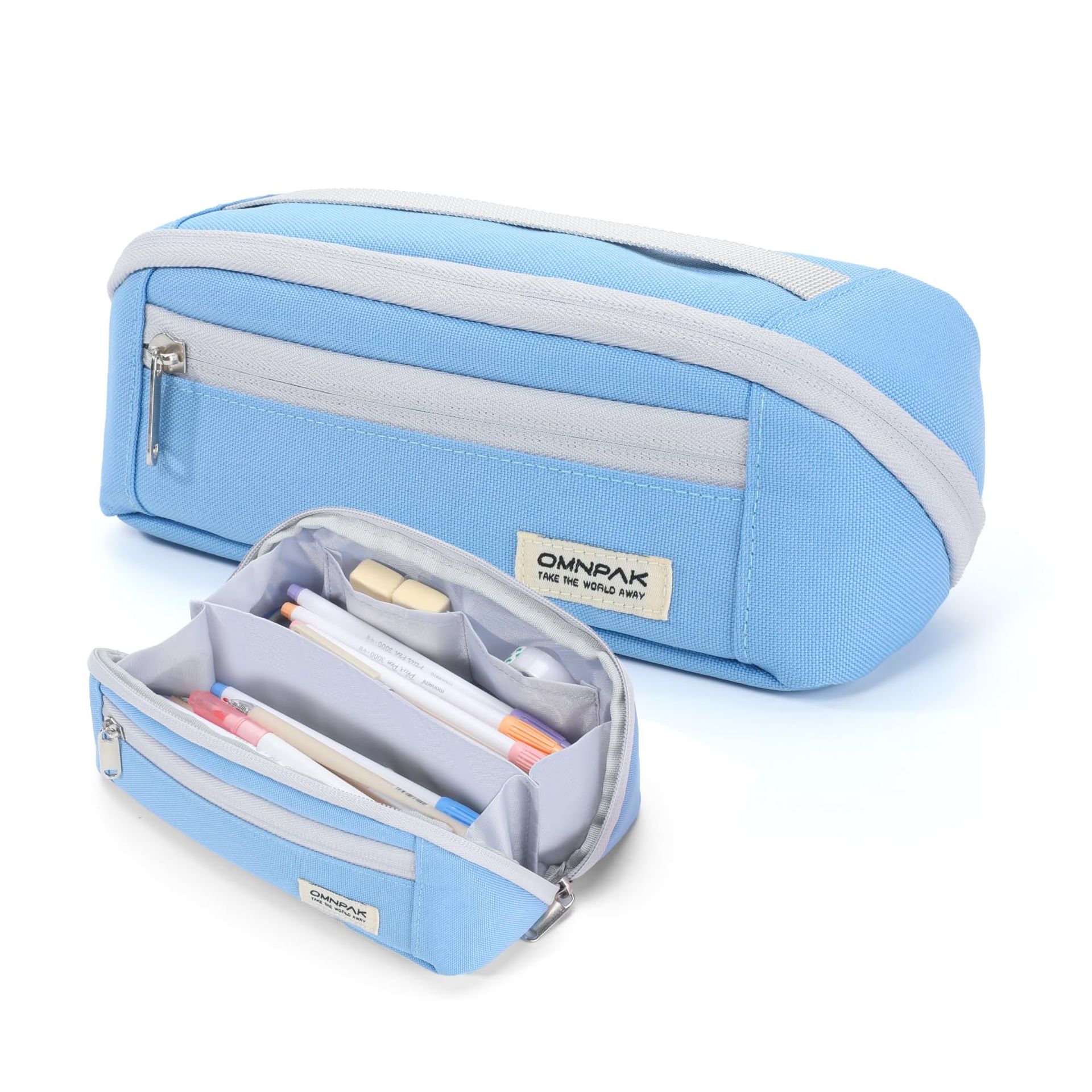 Large Capacity Pencil Case with Carry Handle School Stationery Organiser Spill & Scratch Resistant Design - Baby Blue