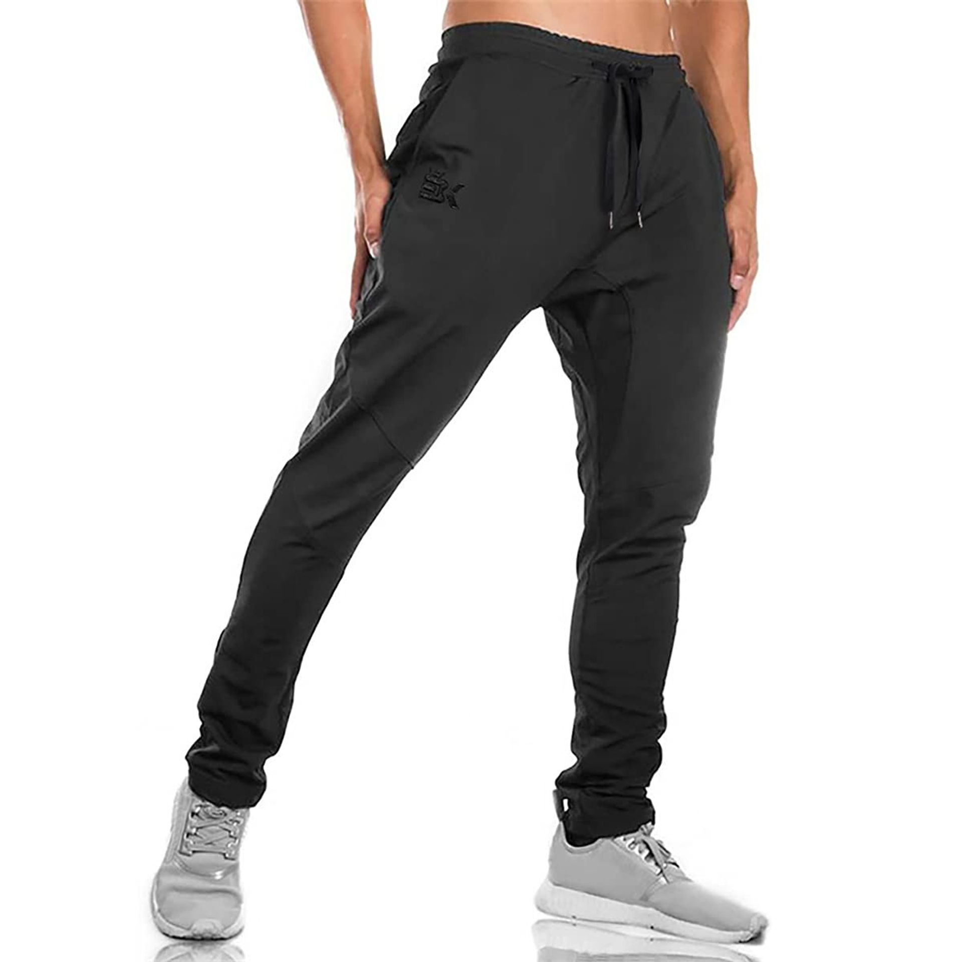 Men's Gym Joggers Slim Fit Sweatpants with Double Pockets Ideal for Running & Training - Black Medium